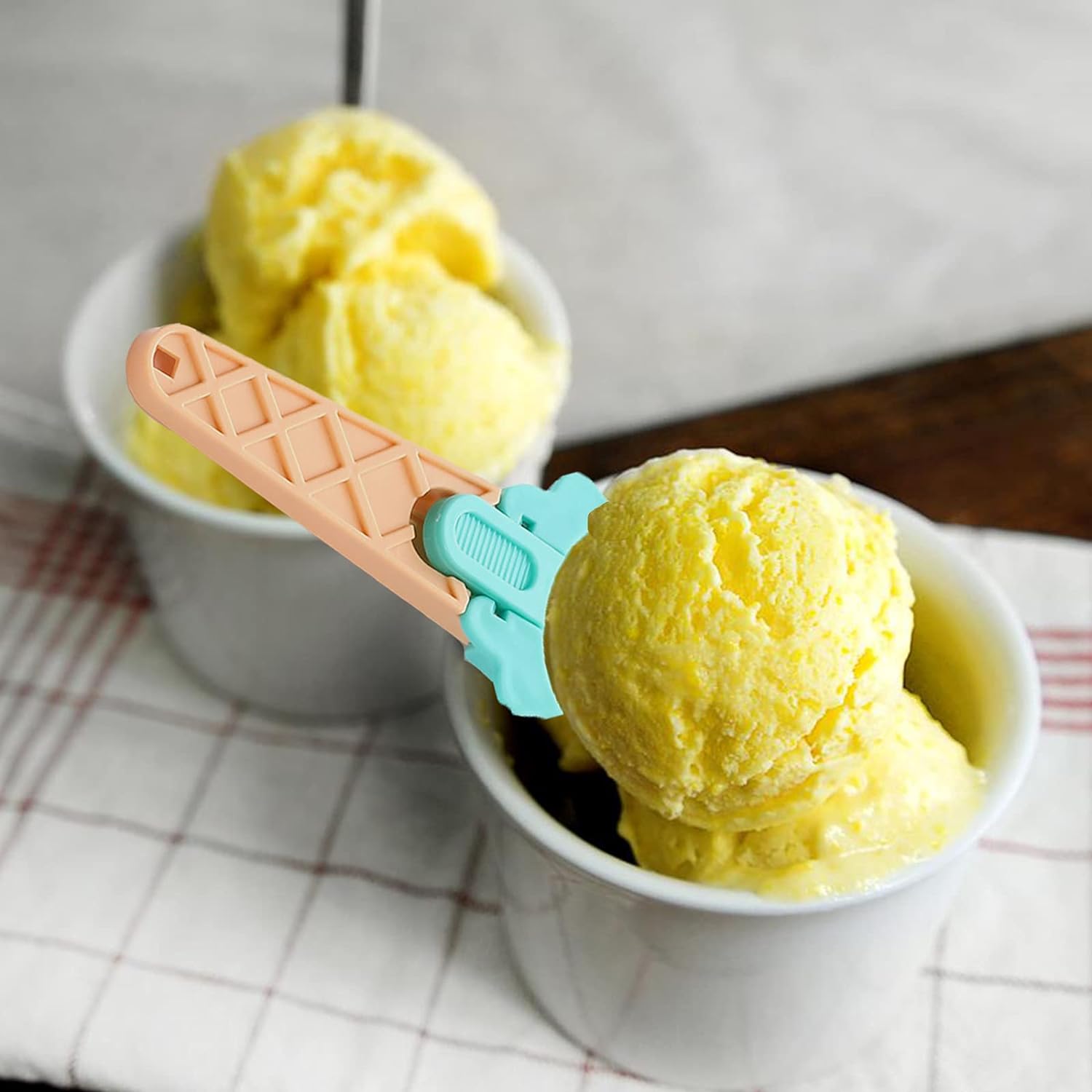 Ice Cream Spoons 2pcs Plastic Water Melon Scoopers with Trigger Dipper and Adults for Summer Party Ice Cream Scoop, Food Serving Spoon Kitchen Tools Ice Cream Digging Spoon Household Spoons Cupcake Spoons Aps Fruit Ball Player (2 Pc) - Bhavnagar Deodap