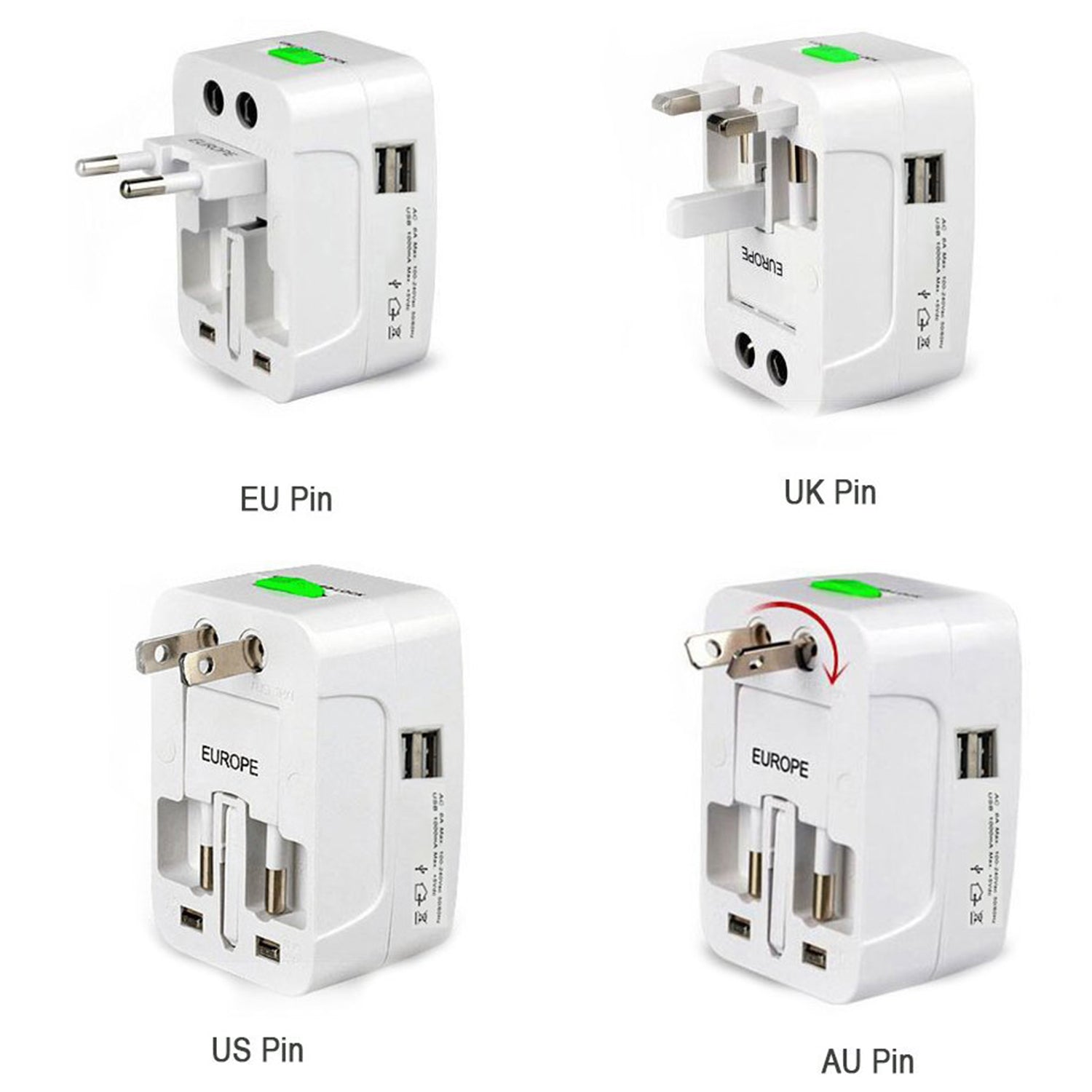 All-in-One Universal Worldwide Travelling AC Adaptor Plug (AU / UK / US / EU) International Power Charger Electric USB Power Plug Socket Adapter Converter (1 Pc) - Bhavnagar Deodap