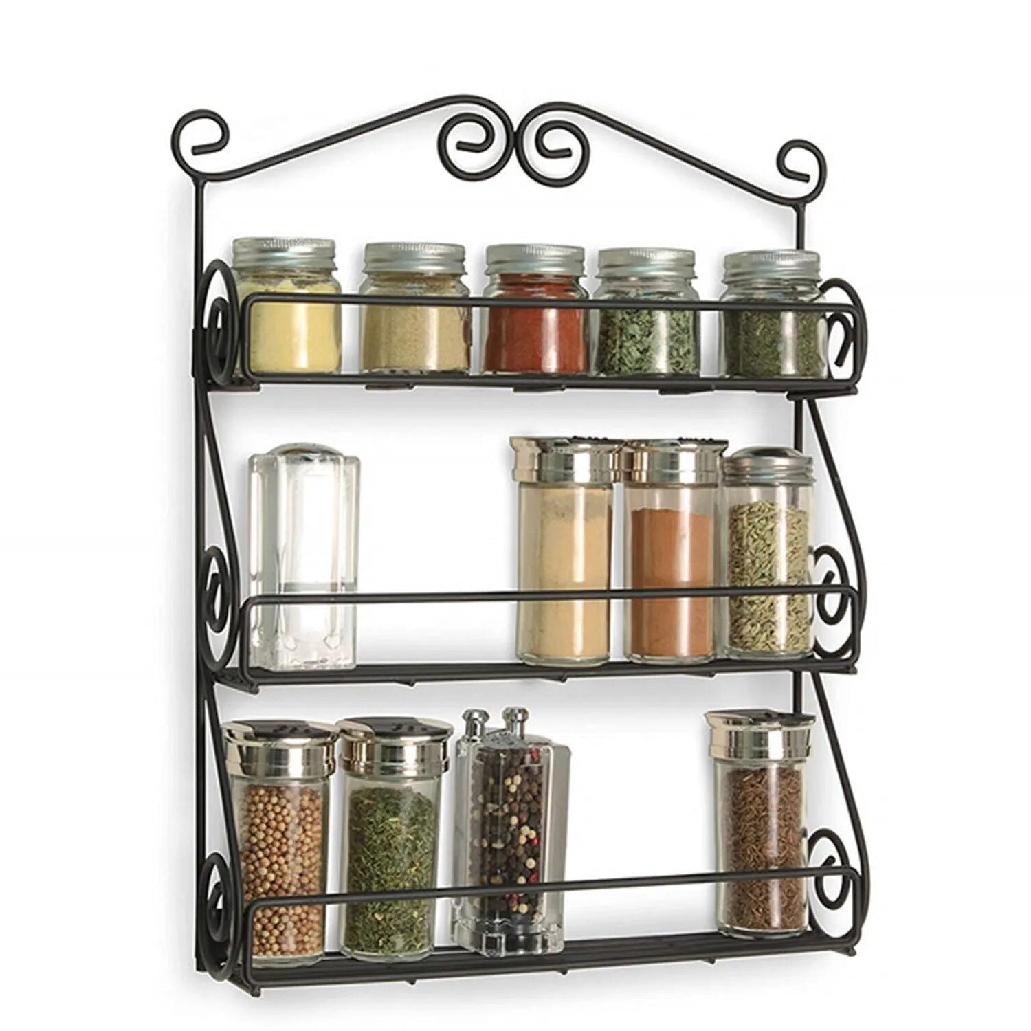 Big Wall Mounted Iron Wall Shelf with 3 Storage Racks for Kitchen, Pantry, Cabinet, Counter top or Free Standing, Rack Holder for Kitchen - Bhavnagar Deodap