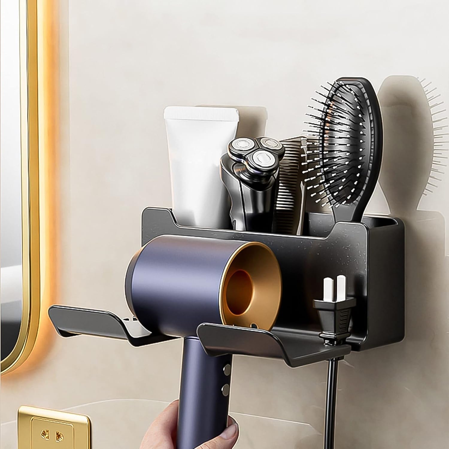 3 Compartment Wall Mount Hair Blower, Hair Dryers Holder (1 Pc) - Bhavnagar Deodap