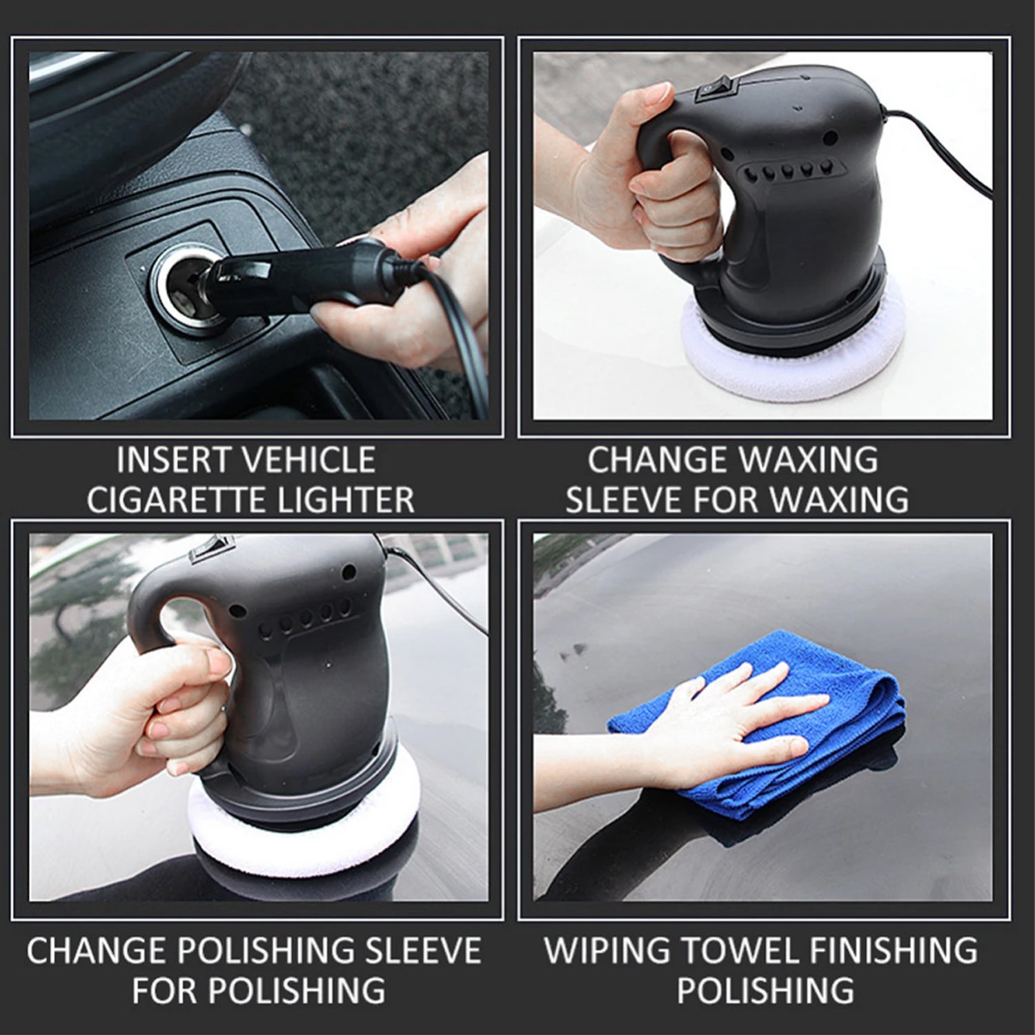 Car Polisher Machine, Waxing Machine, Auto Electric Buffer Waxer, Portable Polishing Buffing Waxing Sander Machine Kit Set with 2 Pads for Car Detailing Polishing and Waxing, Portable for Home for Outdoor - Bhavnagar Deodap