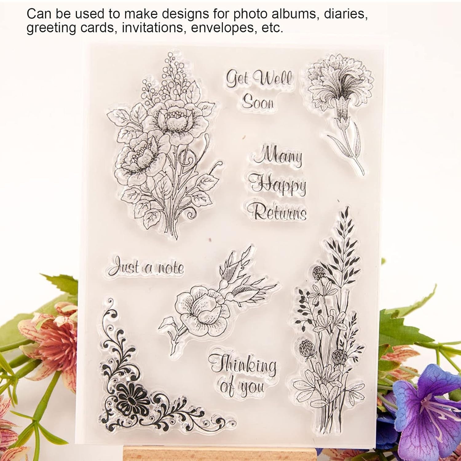 Reusable Rubber Stamp, TPR Stamp DIY Accessories Good Stamping Effect DIY Transparent Stamp Stick Repeatedly for Envelope for Diary for Invitation Letter, Photo Album Decoration for Paper Crafts (Mix Design / 1 Set) - Bhavnagar Deodap