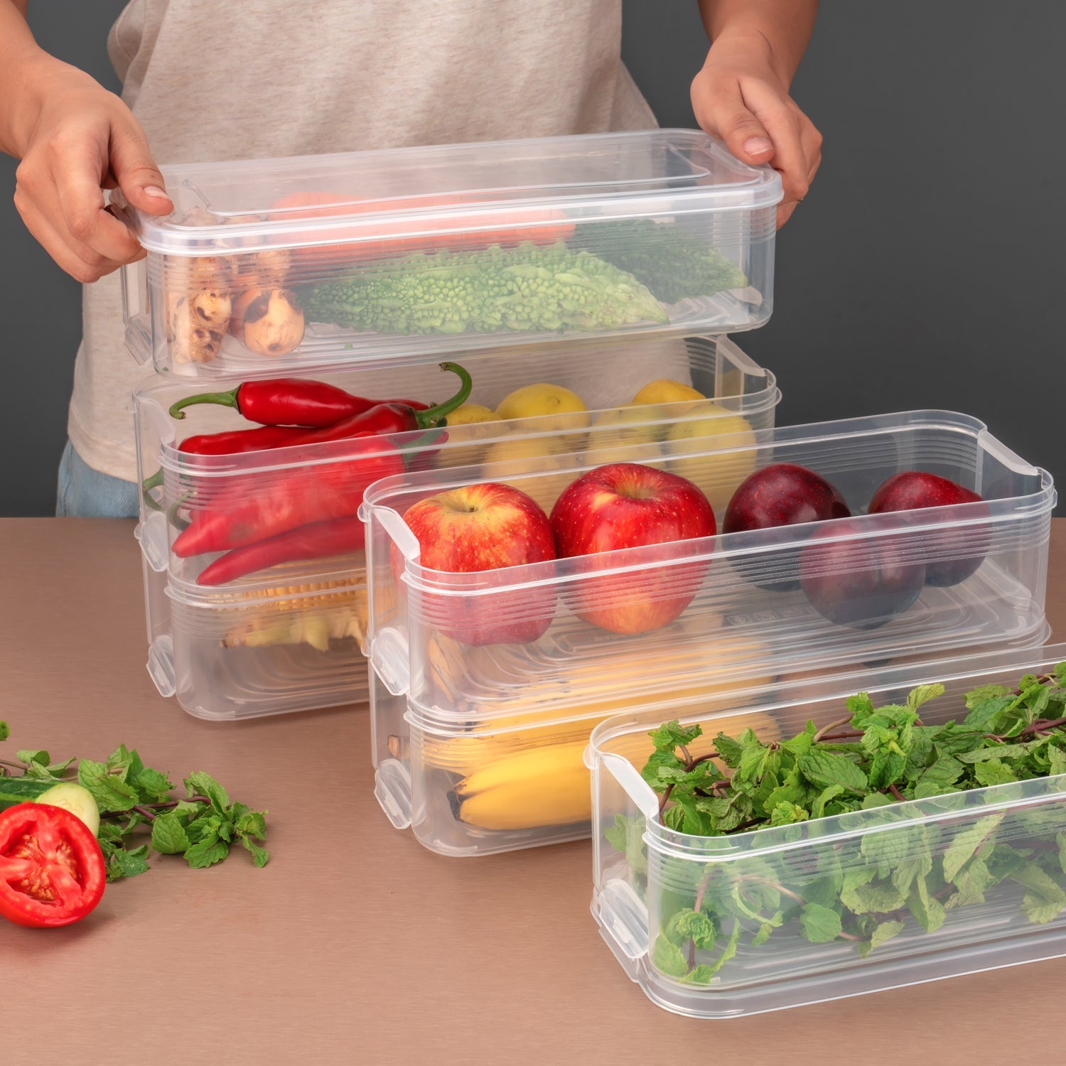 3 Fridge Storage Container, Fridge Organizer with Lid Stackable Fridge Storage Containers Plastic Freezer Storage Containers for Fish, Meat, Vegetables, Fruits, Pack of 3pcs, 1500ML Approx - Bhavnagar Deodap