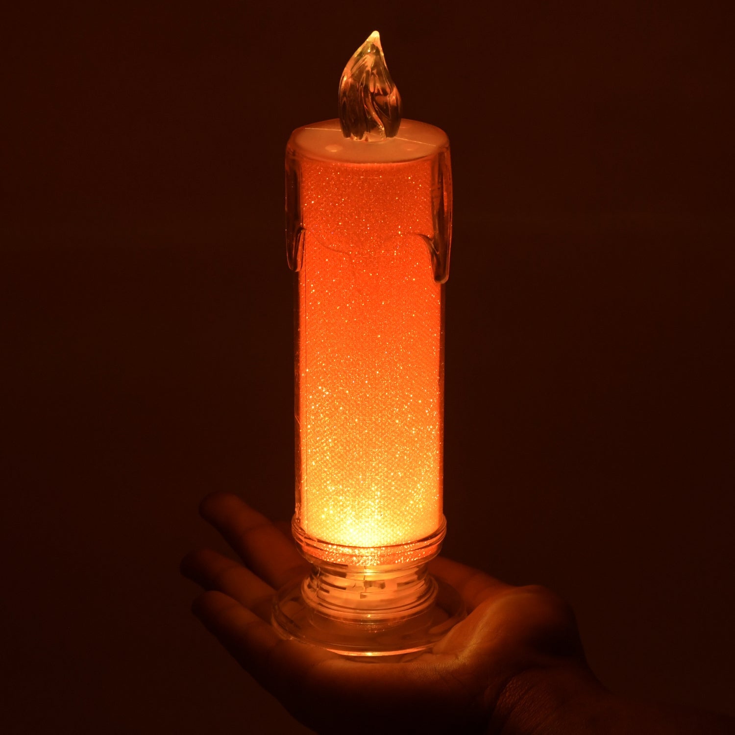 Red LED Flameless Candles Battery Operated Pillar Candles Flickering Realistic Decorative Lamp Votive Transparent Flameless Ornament Tea Party Decorations for Hotel, Scene,Home Decor, Restaurant, Diwali Decoration Candle Crystal Lamp (1 Pc) - Bhavnagar Deodap