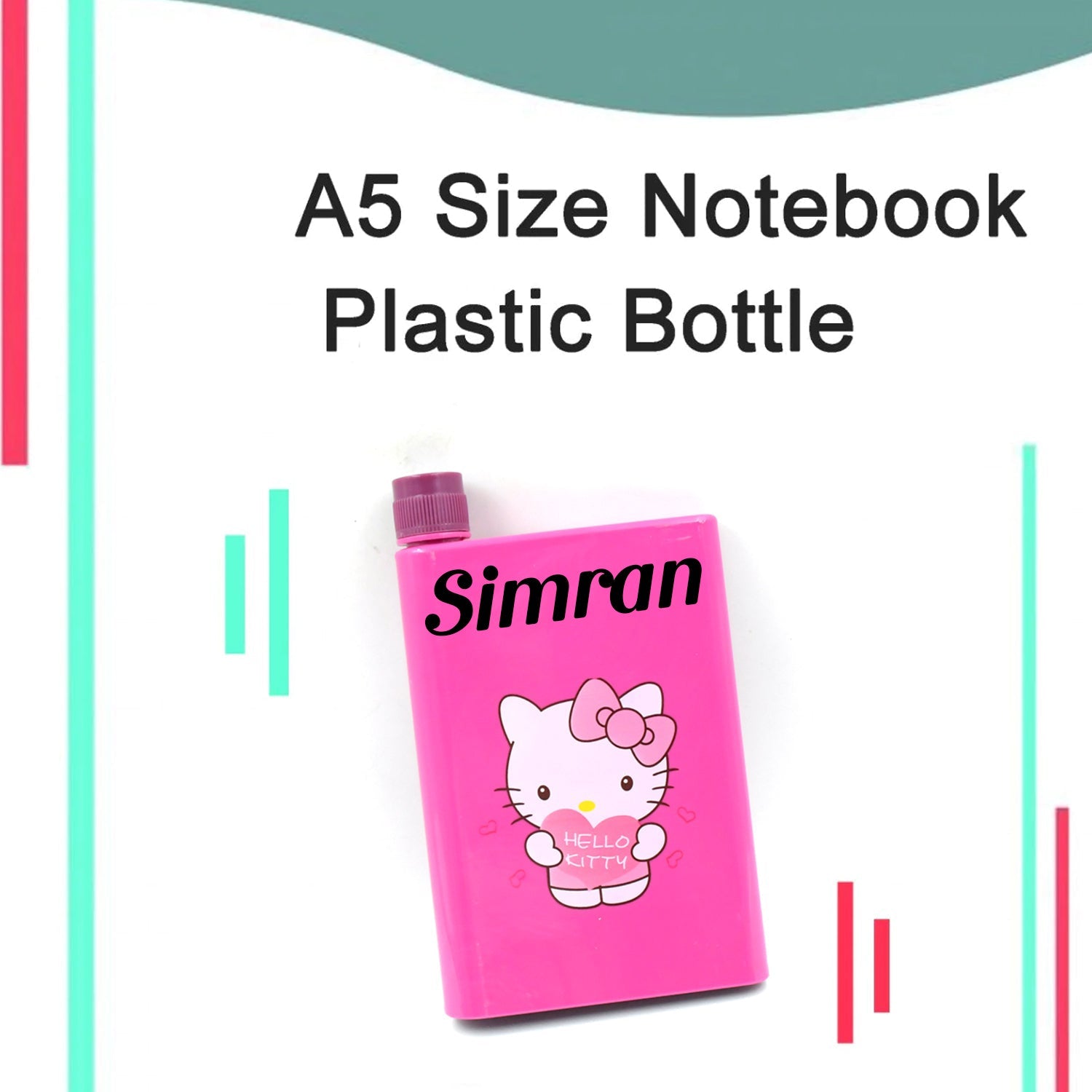 Customize Kitchen Storage A5 size Flat Portable NoteBook Shape Water Bottle With a Cartoon Character Design-Hello Kitty - For School Outdoors and Sports Return Gift/Birthday Gift (1 Pc 420ML) - Bhavnagar Deodap
