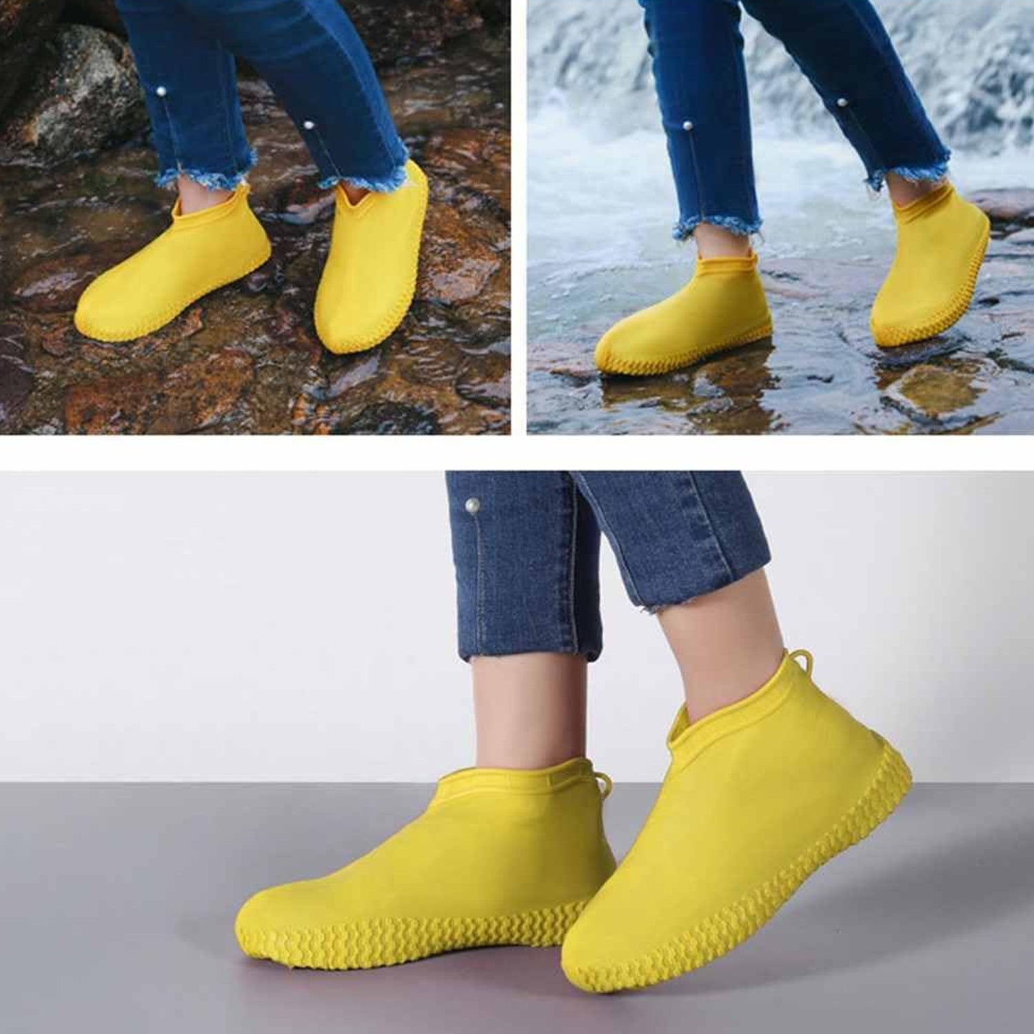 Non-Slip Silicone Rain Reusable Anti skid Waterproof Fordable Boot Shoe Cover (Extra Large Size (XL)/ 1 Pair / Yellow) - Bhavnagar Deodap