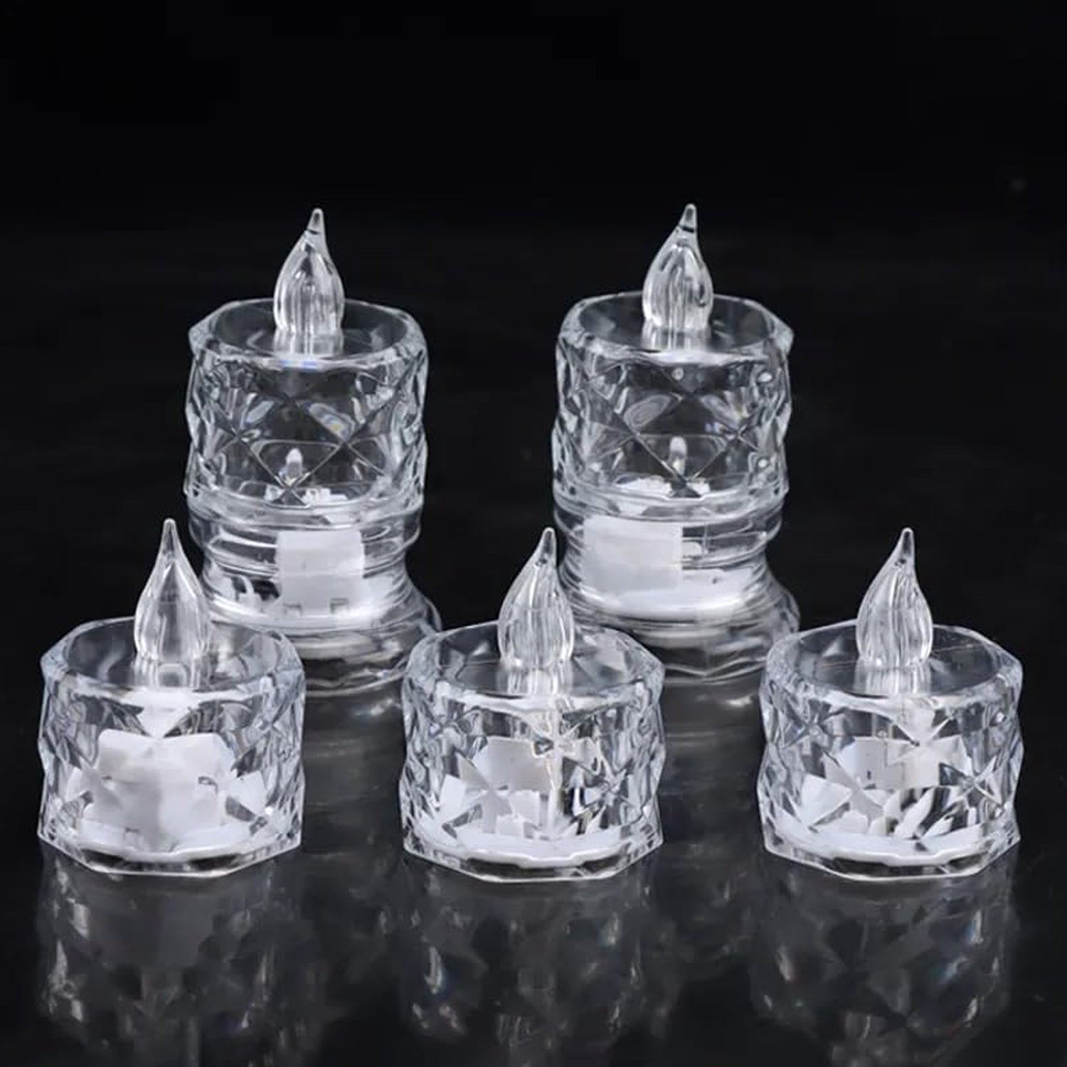 12 Pcs Flameless and Smokeless Decorative Acrylic Candles Transparent Led Tea Light Candle for Gifting, House, Diwali, Christmas, Festival, Events Decor Candles - Bhavnagar Deodap