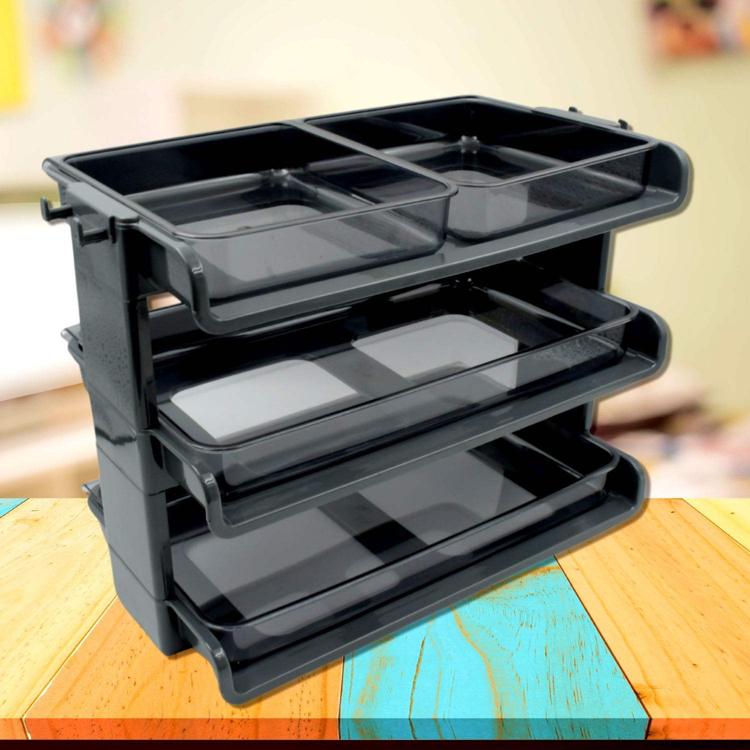 Plastic 3 Layer Storage used in all kinds of household and official places for storing of various types of stuffs and items, Desktop File Storage Rack, Office Data File Rack Drawer Type Classification Cabinet Desktop File Holder Organizer for Office - Bhavnagar Deodap