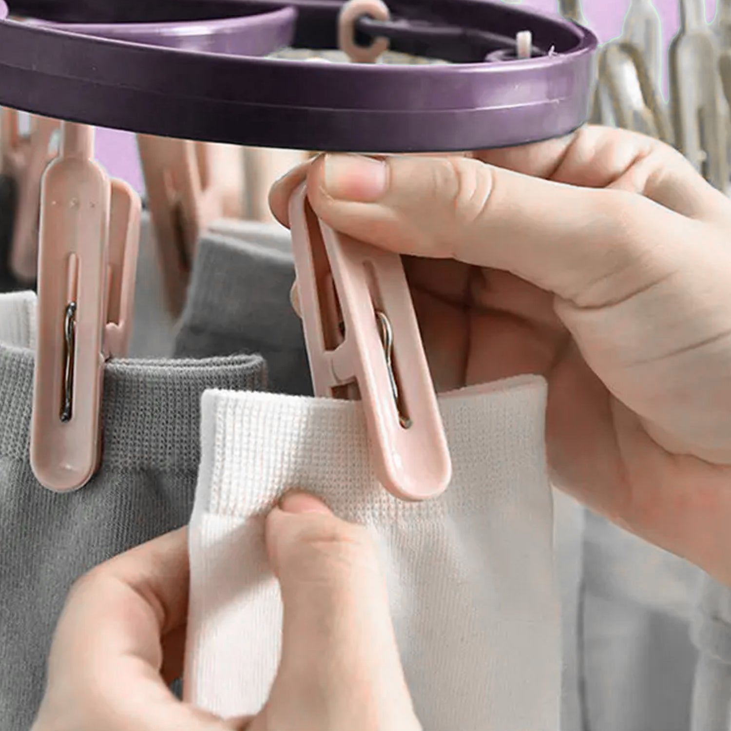 CLOTHESPIN RACK LAUNDRY DRYING RACK, CLOTHES HANGERS WITH 8 CLIPS, CLIP HANGER DRIP HANGER FOR DRYING UNDERWEAR, BABY CLOTHES, SOCKS, BRAS, TOWEL, CLOTH DIAPERS, GLOVE - Bhavnagar Deodap