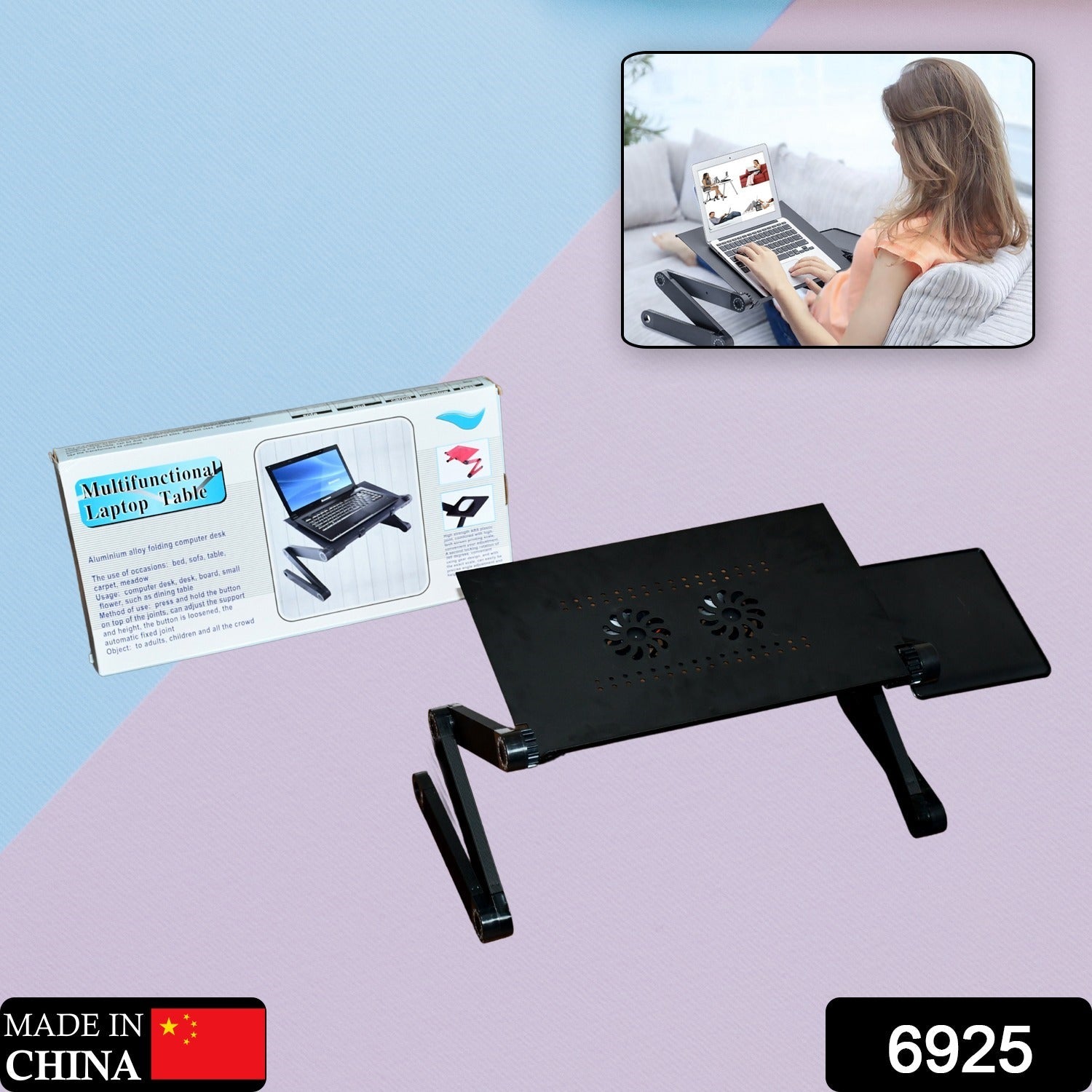 Modern Style Portable Adjustable Foldable Laptop Holder Notebook Desks Lap PC Folding Desk Table Vented Stand  2 Built in Cooling Fans - Bhavnagar Deodap