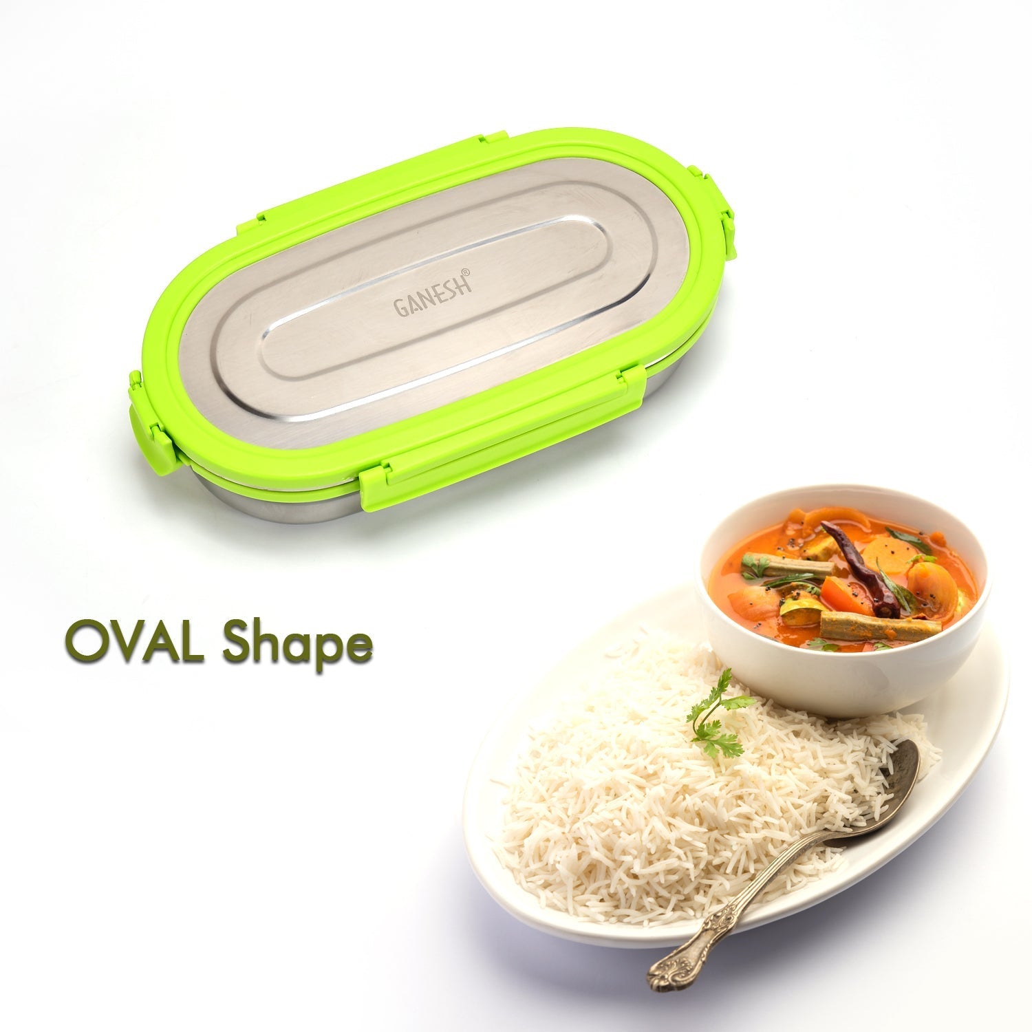 8138 Ganesh Solo Oval 650 Stainless Steel Leak proof airtight Lunch Pack for Office & School Use 