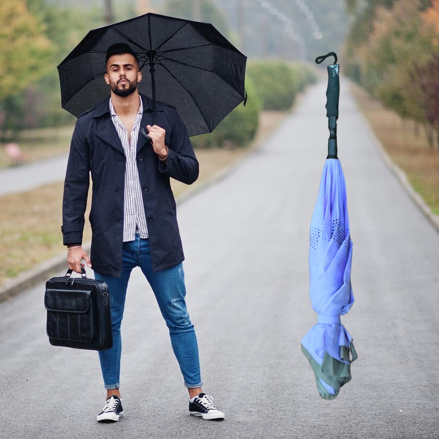 Travel Umbrella Windproof Umbrella Compact Folding Reverse Umbrella Unique Folding Umbrella (1 pc) - Bhavnagar Deodap