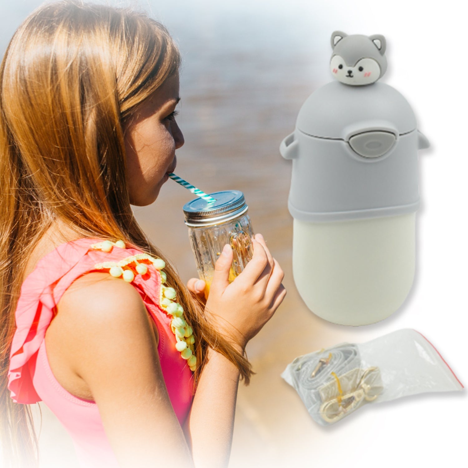 Water Bottle 500ml With Dori and Hook Easy to Carry & Straw Cartoon Vacuum Flask Thermal Stainless Steel Portable Sealed Bear Water Bottle for Gifts Water Bottle for Gifts for Outdoor/ Office/Gym/School (500 ML) - Bhavnagar Deodap