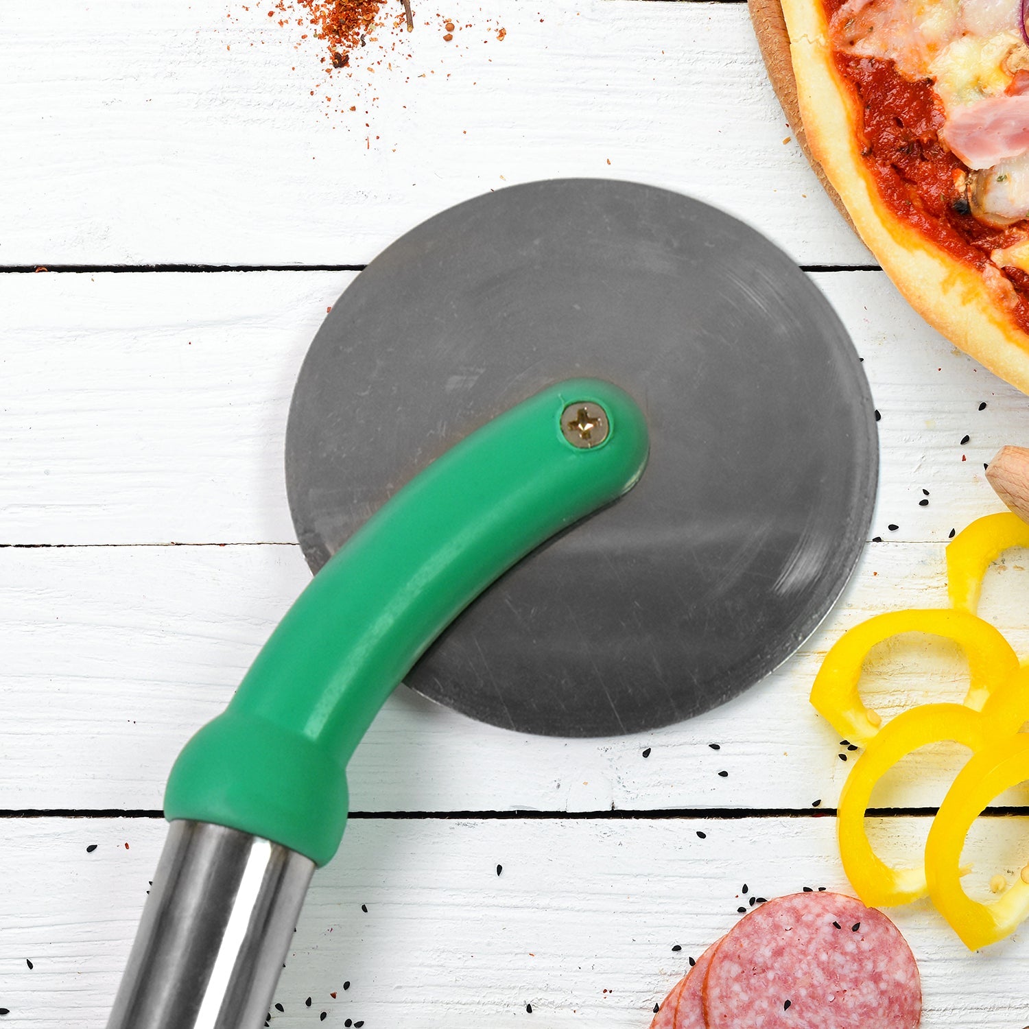 Kitchen Stainless Steel Wheel Pizza Cutter (1 pc) - Bhavnagar Deodap