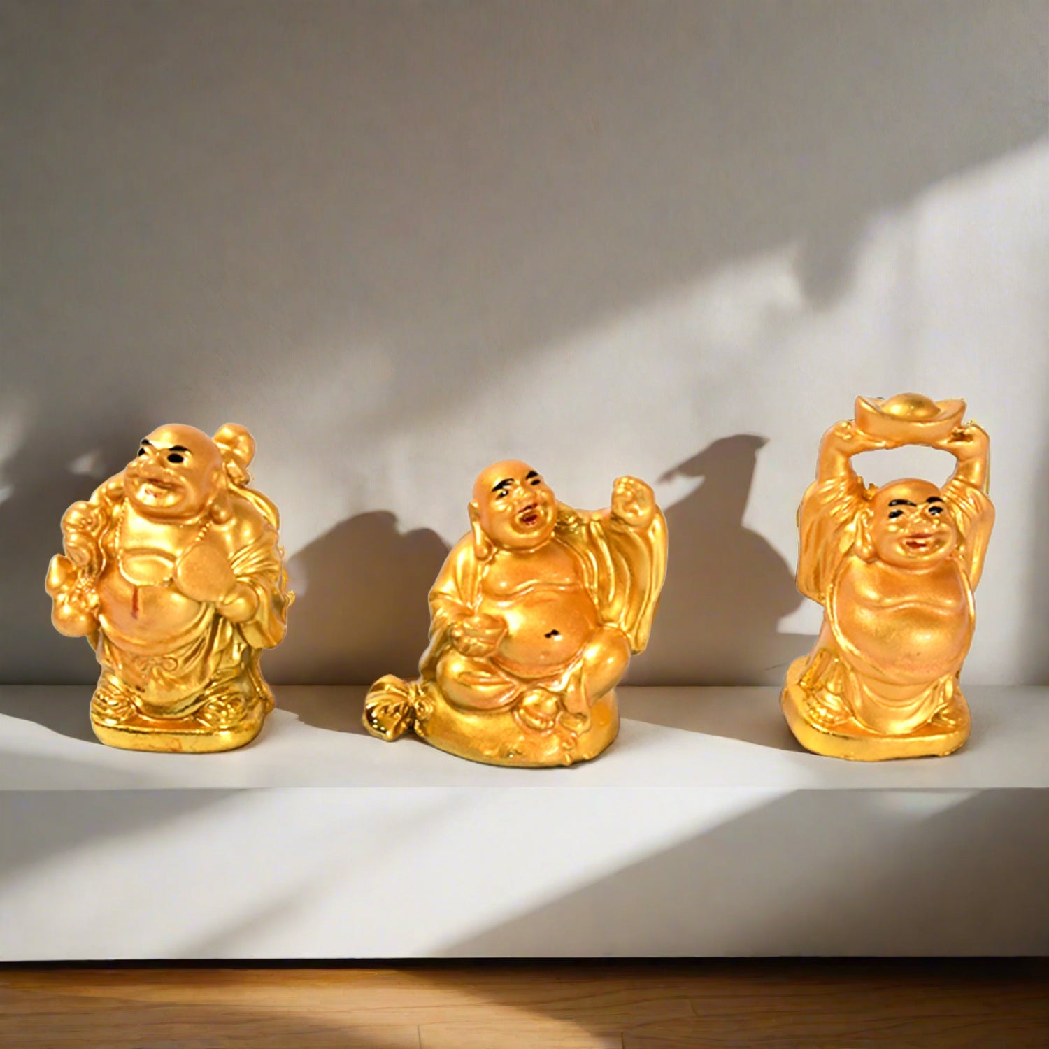 Golden Laughing Buddha Set Of Six Pieces Statue For Happiness, Wealth & Good luck Decor For Wealth and Success (6 Pcs Set) - Bhavnagar Deodap