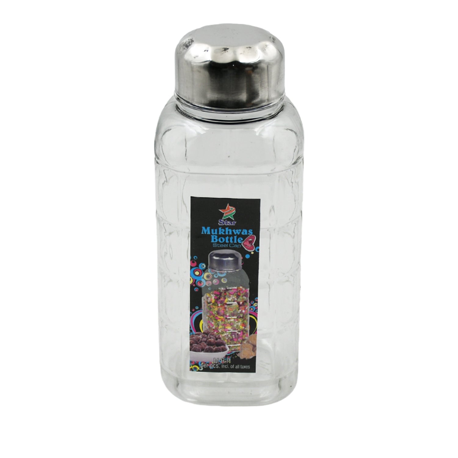 Plastic Transparent Mukhwas Bottle With Steel Cap / Mouth Freshener / Dryfruits Multipurpose Air Tight and BPA Free Kitchen Storage Bottle (1 Pc) - Bhavnagar Deodap