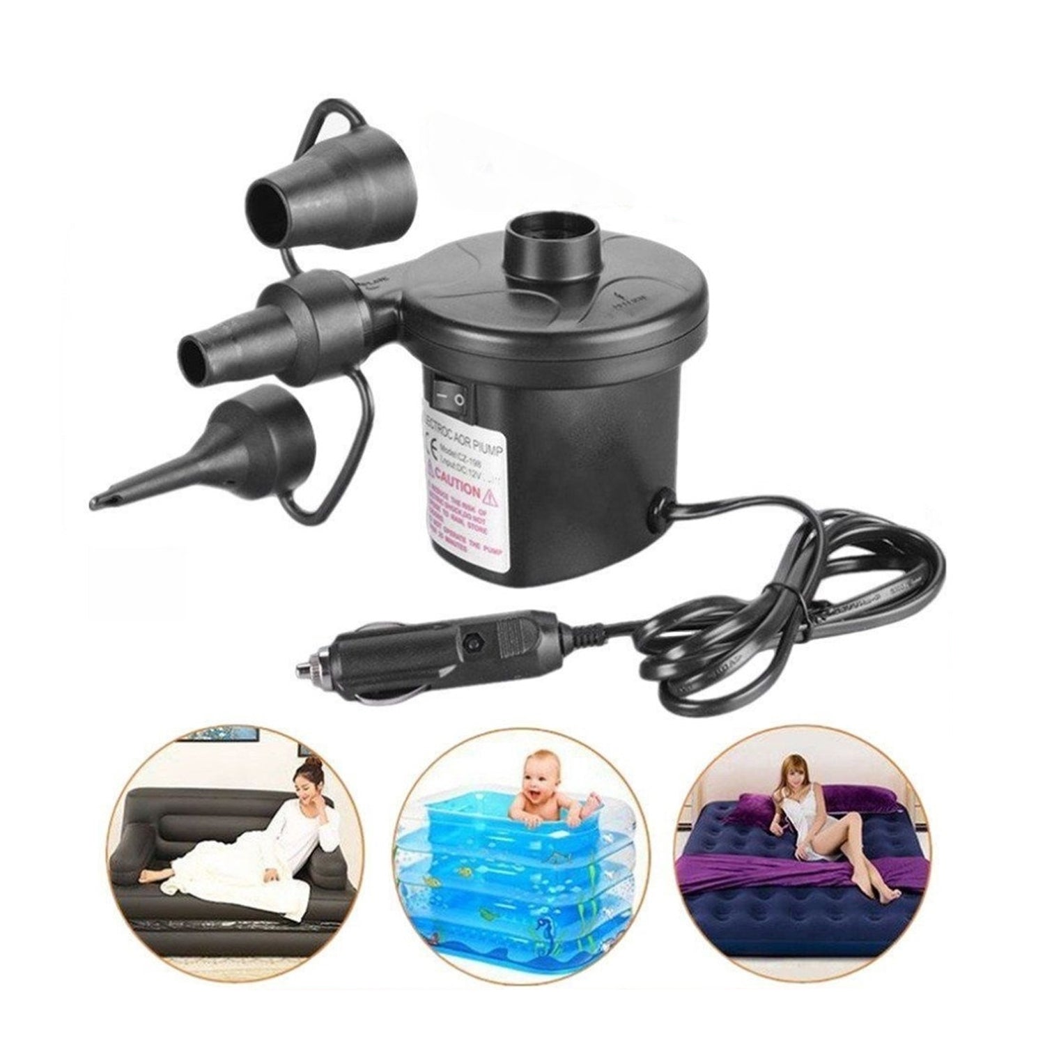 Multi-Purpose Electric Air Pump Without Valve Adaptors for Quickly Inflates/Deflates Sofa, Bed, Swimming Pool Tubes, Toys, Air Bags - Bhavnagar Deodap