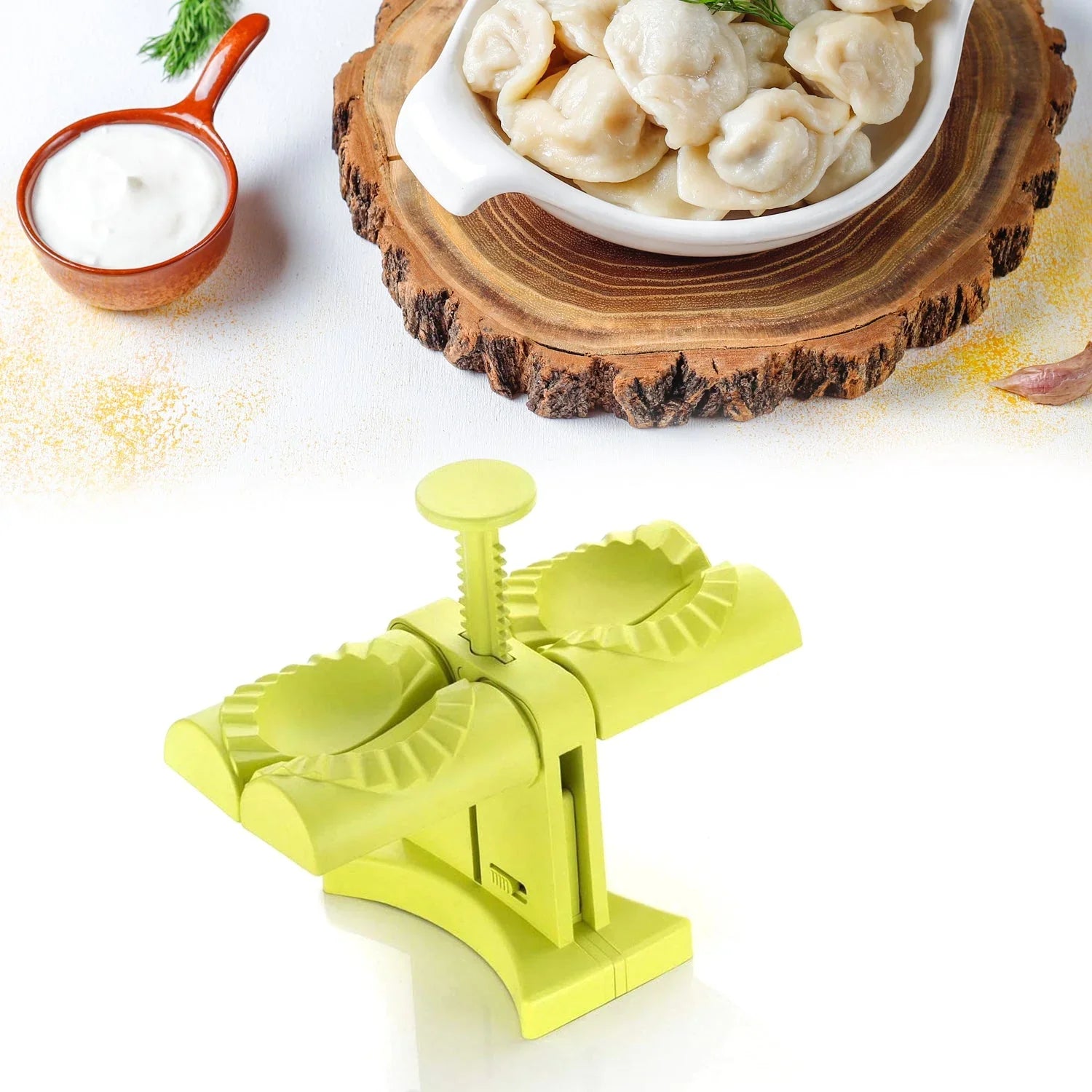 DUMPLING MAKER MOLD,DOUBLE HEAD DUMPLING MOLD WRAP TWO AT A ONE TIME,HOUSEHOLD DUMPLING MAKER MOULD,EASY-TOOL FOR MAKING DUMPLINGS,DUMPLING PRESS MOLD KITCHEN ACCESSORIES (Brown Box) - Bhavnagar Deodap