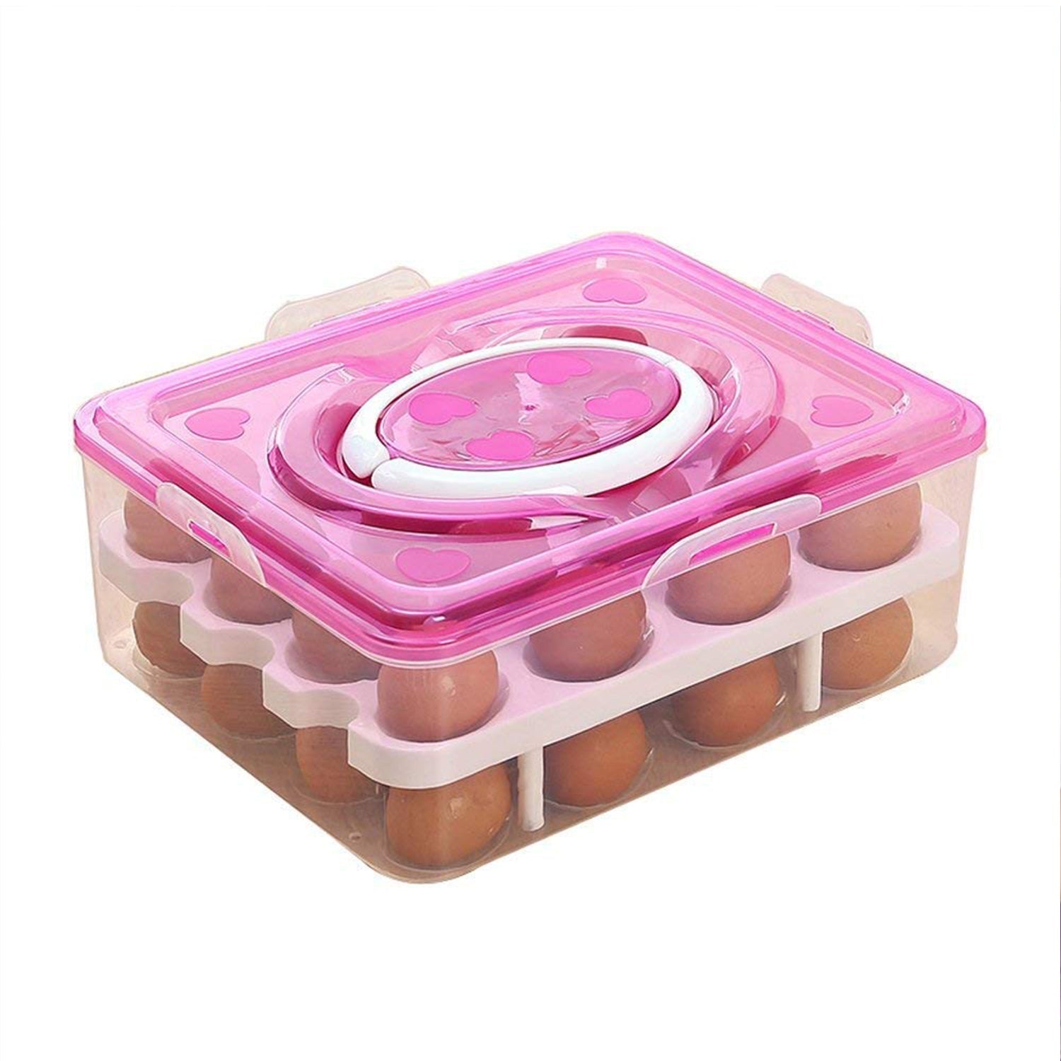 2Layer, 32 Grid Egg Tray with Lid Egg Carrier Holder for Refrigerator, Camping Food Storage Container with Handle (1 Pc ) - Bhavnagar Deodap