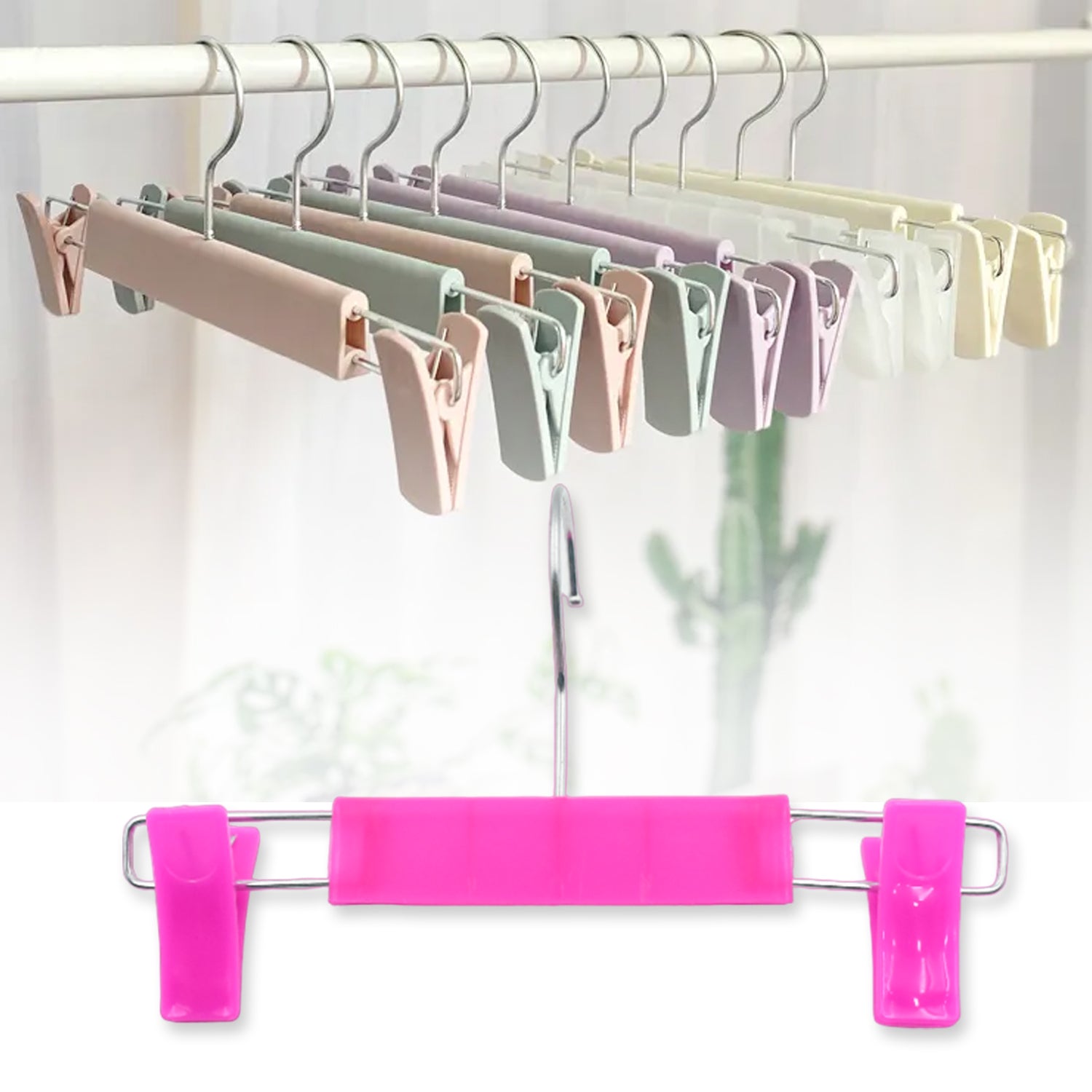 Hanger Double Clip Trouser Rack, Plastic Drying Rack, Trouser Clip Wardrobe Storage Stainless Steel Rotating Hook, Removable Clip (1 Pc) - Bhavnagar Deodap