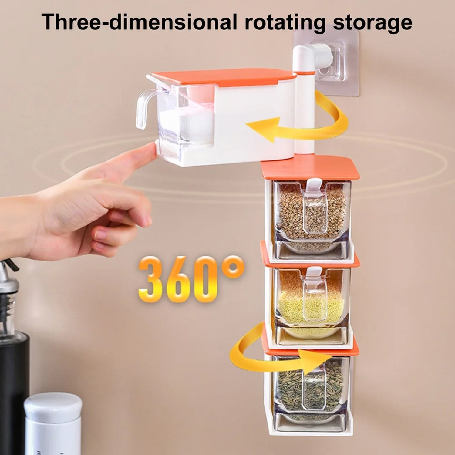 4 Layer Creative Adhesive Wall Hanging Rotary Seasoning Box Condiment Storage Container Kitchen with Spoon Pepper Sugar Spice Jar Rack Food - Bhavnagar Deodap