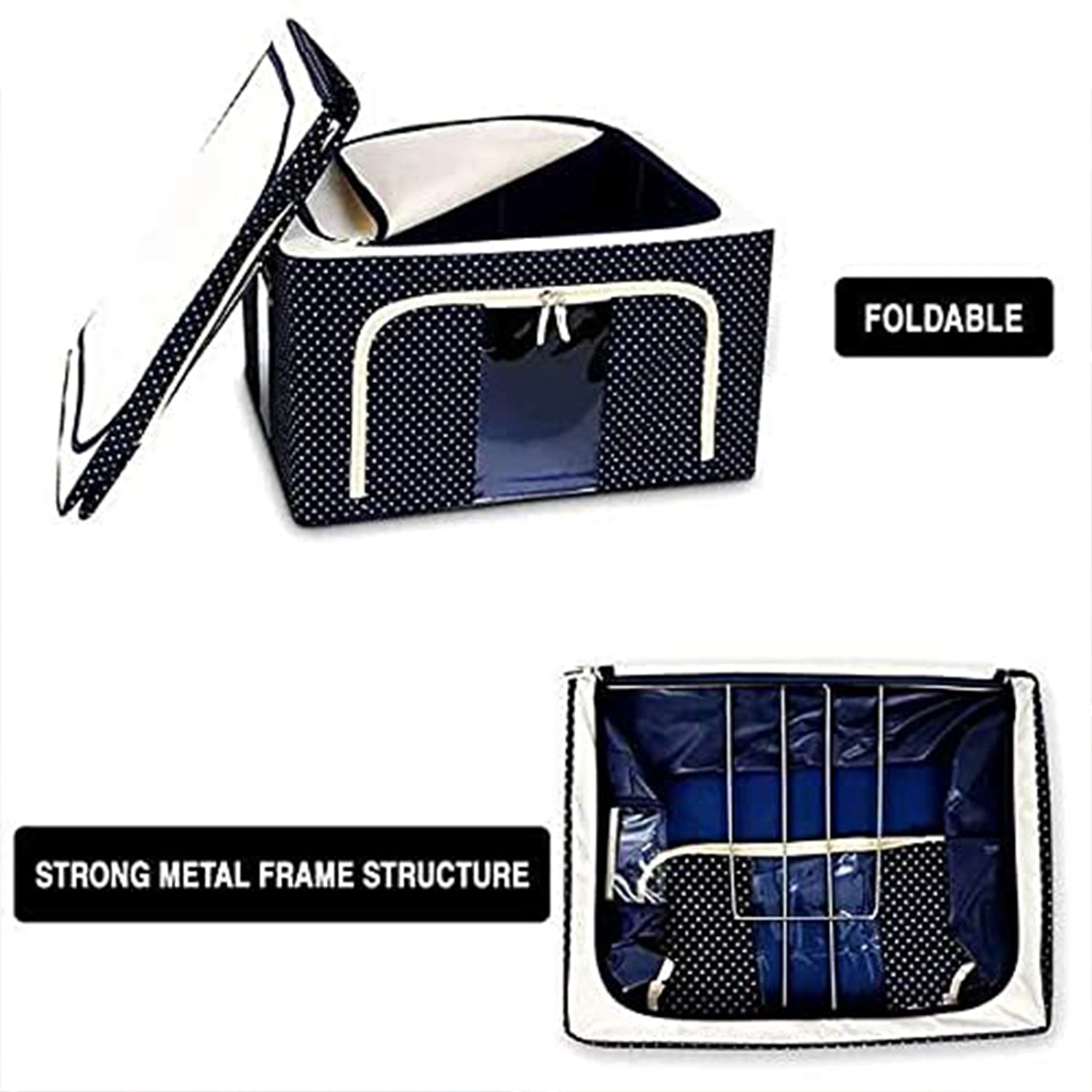 Foldable Steel Frame Clothes Living Storage Organizer Handled Bag Box for Large Size Bedding, Blankets, Women Saree, Toys & Cloth Storage Box / Bag (66 Liter) - Bhavnagar Deodap