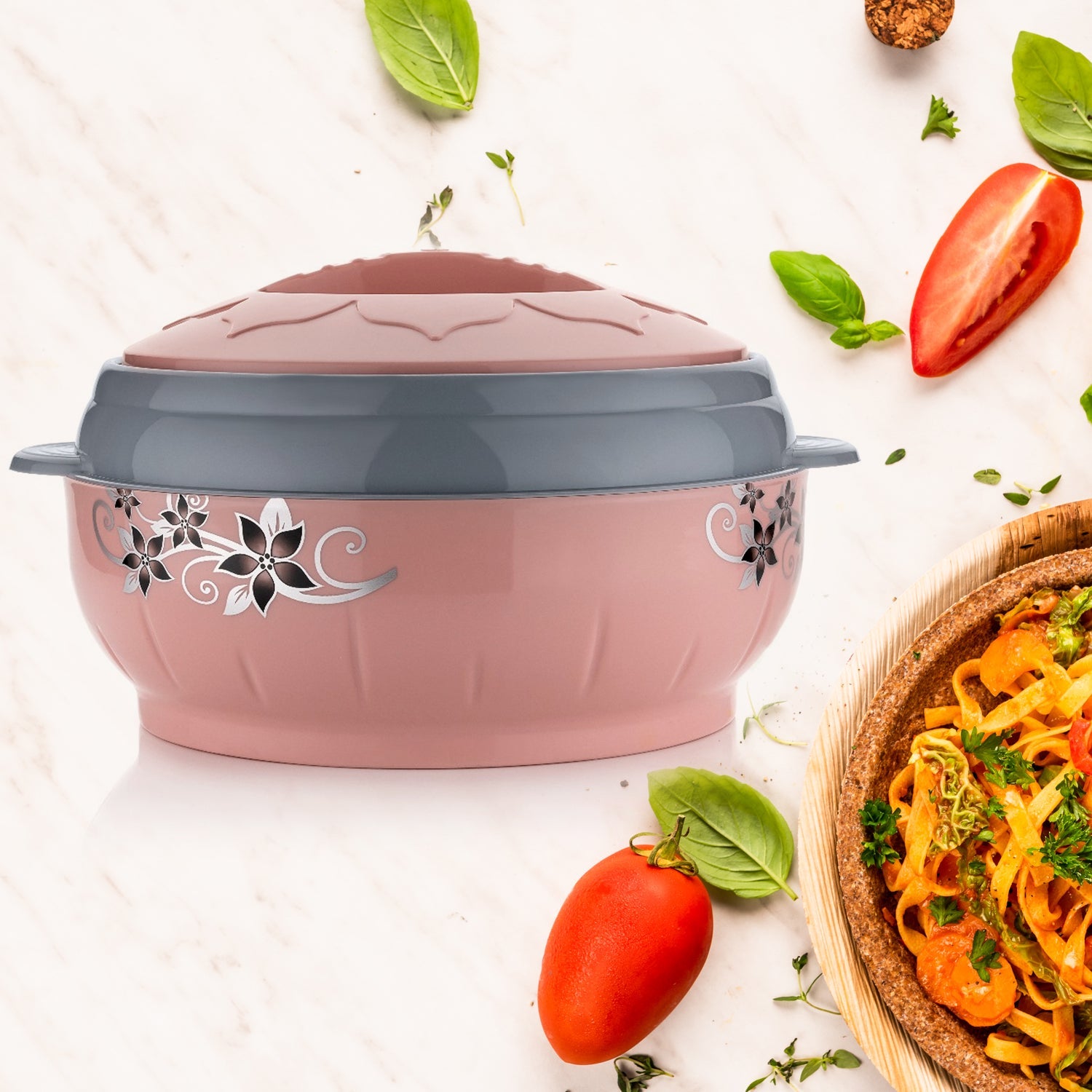 4500ml Insulated Casserole Box (Steel): Floral Print, Keeps Food Hot/Cold - Bhavnagar Deodap