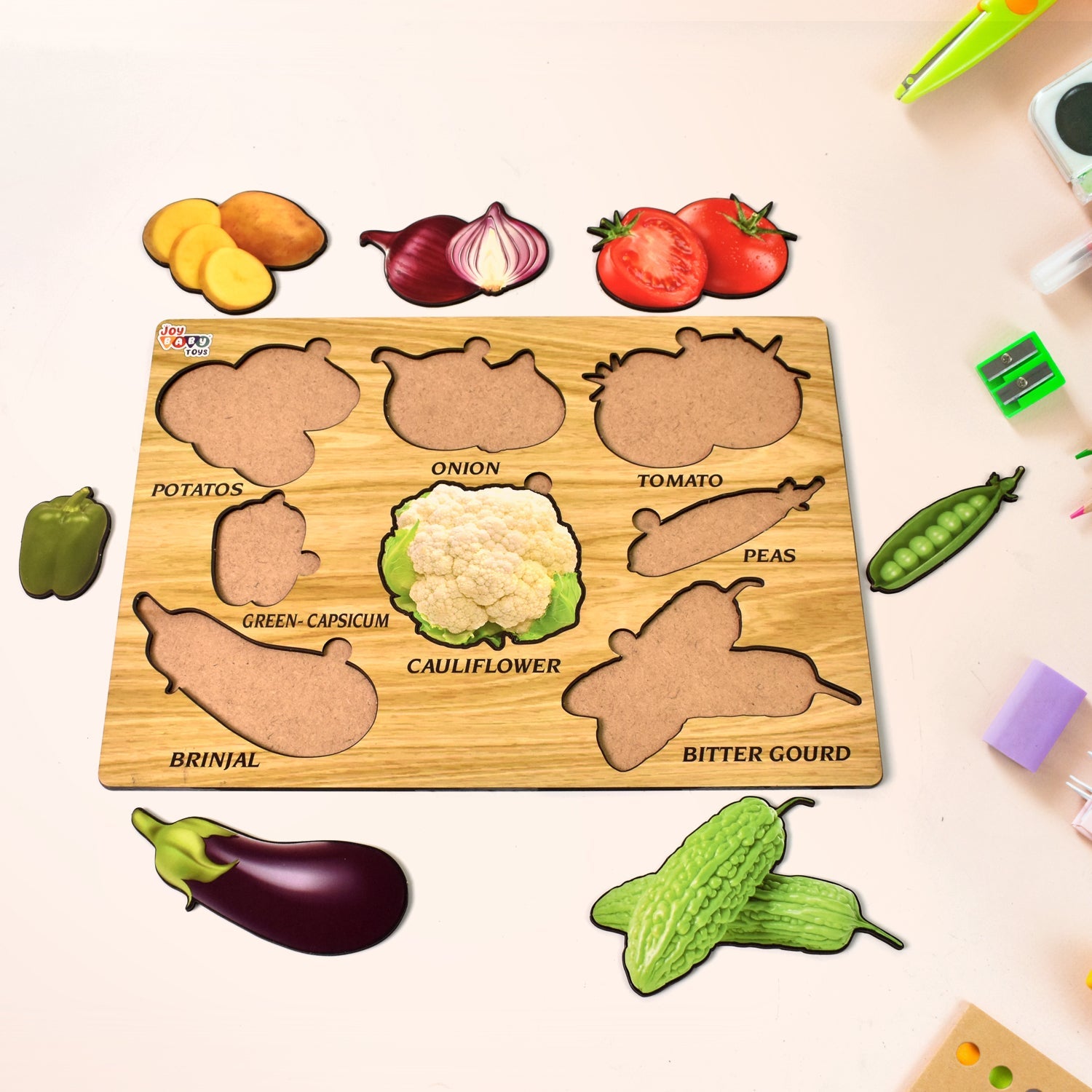 Wooden Vegetable Puzzle Learning Educational Board (1 Set / 28×20 Cm) - Bhavnagar Deodap