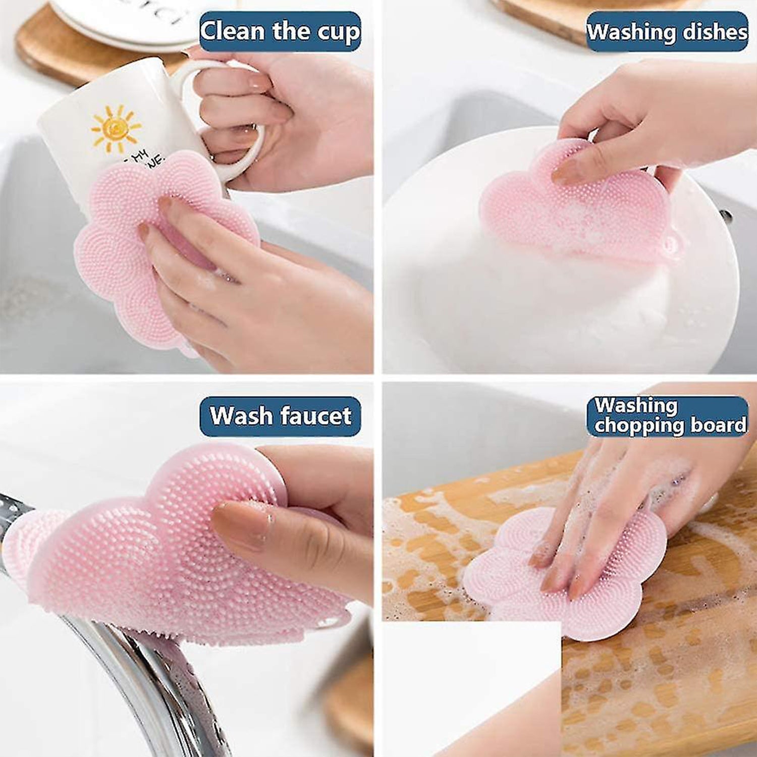 Multifunction Silicone Sponge Dish Washing Kitchen Scrubber, Dishwashing Brush Silicone Kitchen Brush Flower Shape Cleaning Brushes for Home Restaurant Easy Cleaning Tool Heat-Resistant Mat Kitchen Home Gadgets (1 Pc) - Bhavnagar Deodap