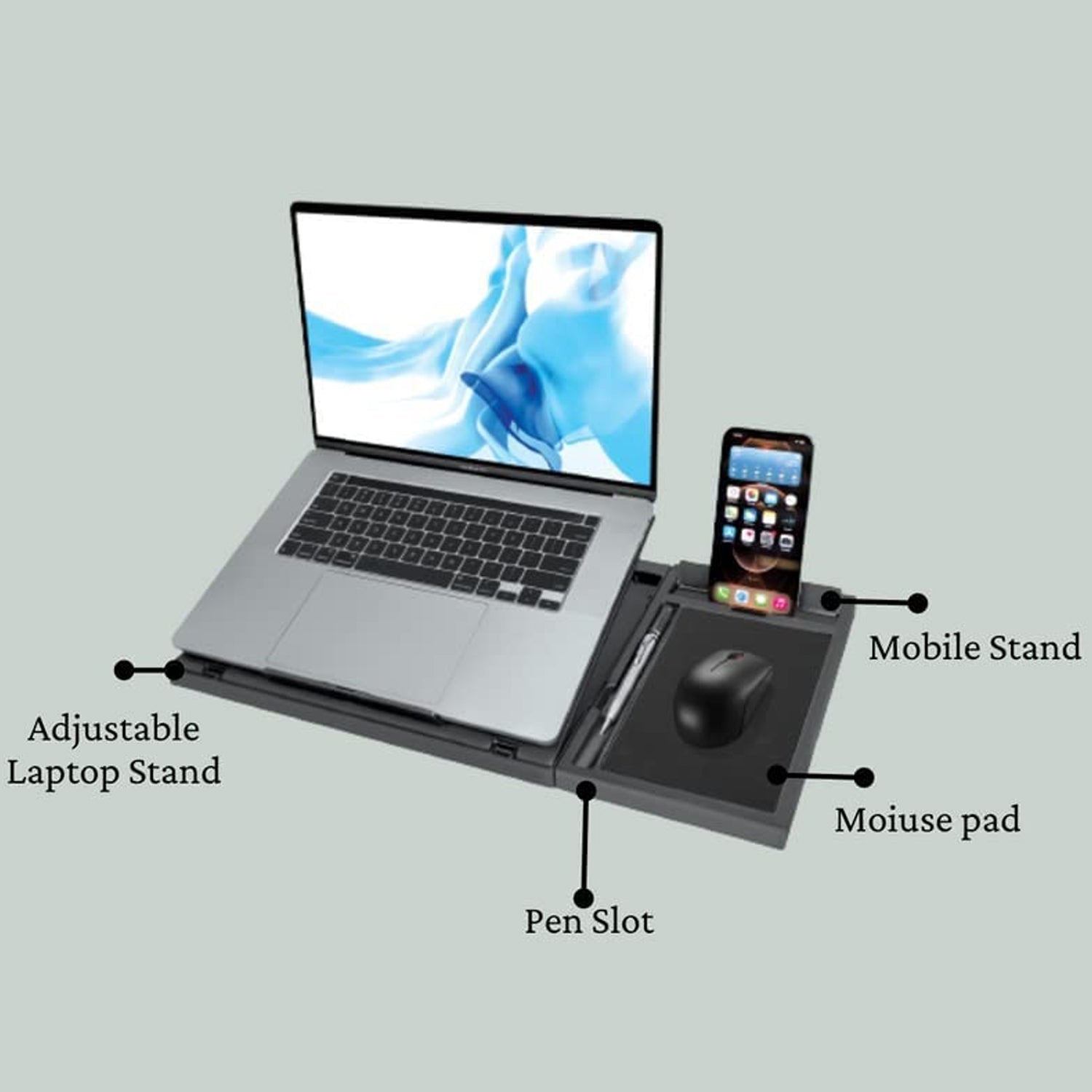 Laptop Stand Suitable Portable Foldable Compatible with MacBook Notebook Tablet Tray Desk Table Book with Free Phone Stand - Bhavnagar Deodap