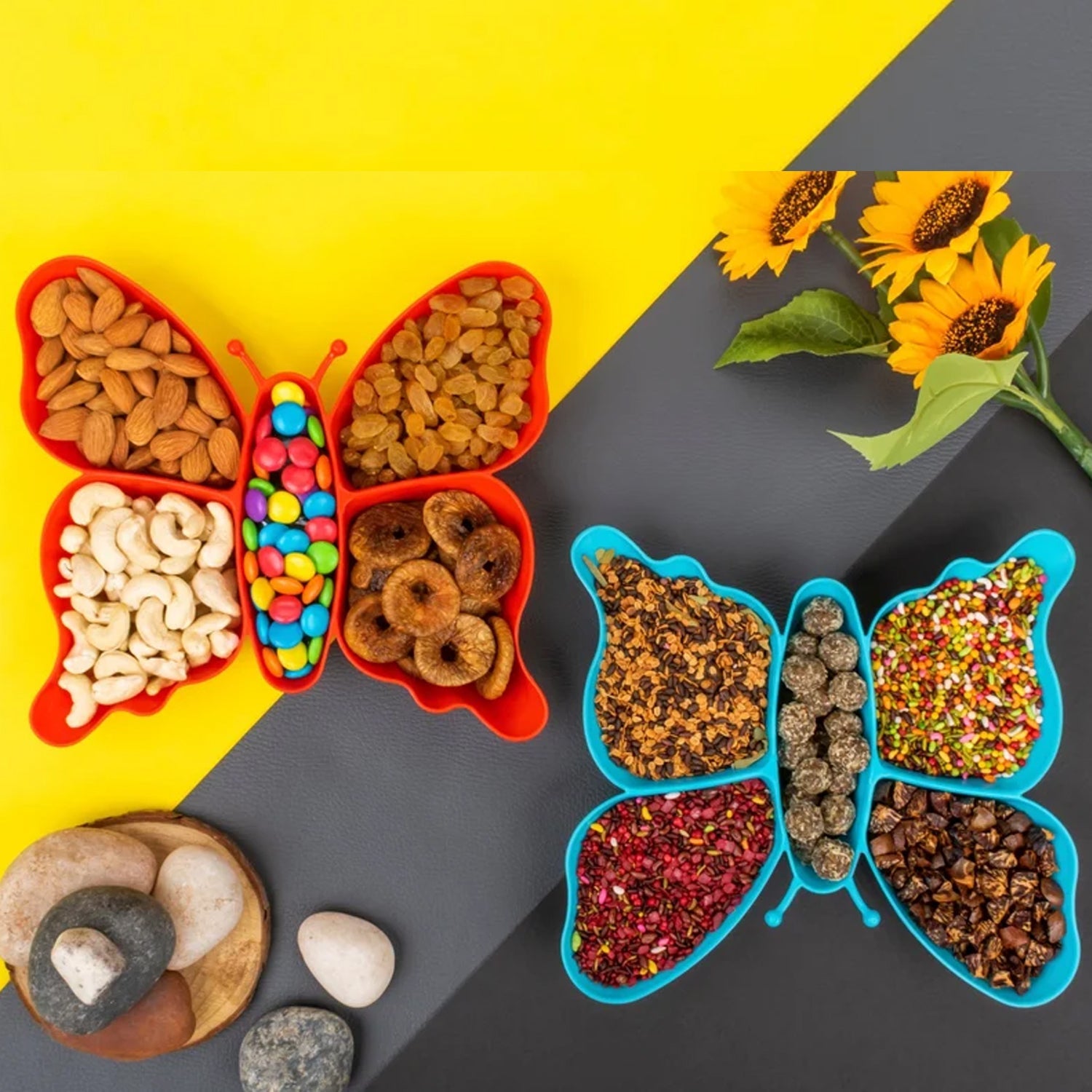 5 Compartment Multipurpose Butterfly Plastic Tray (1 Pc) - Bhavnagar Deodap