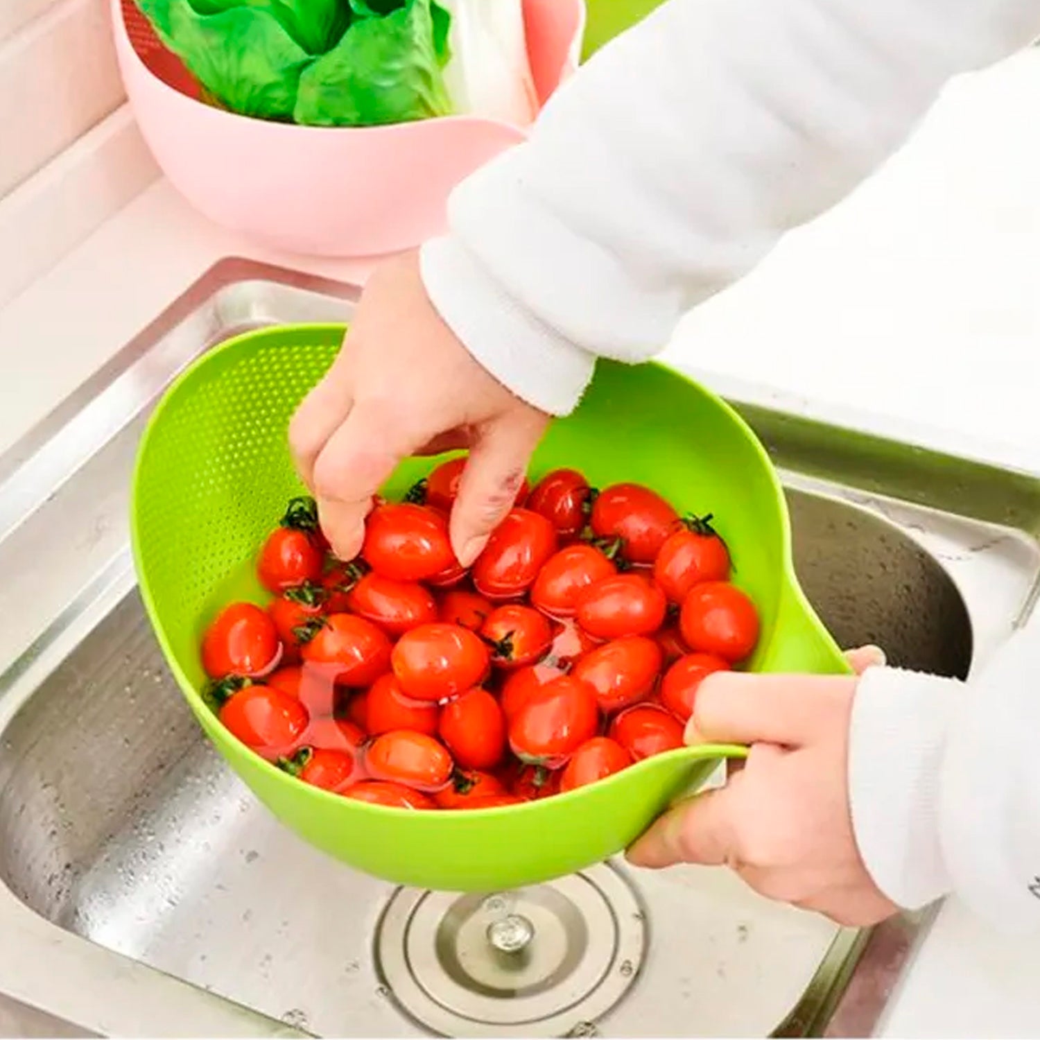 Rice Bowl Thick Drain Basket with Handle - Bhavnagar Deodap