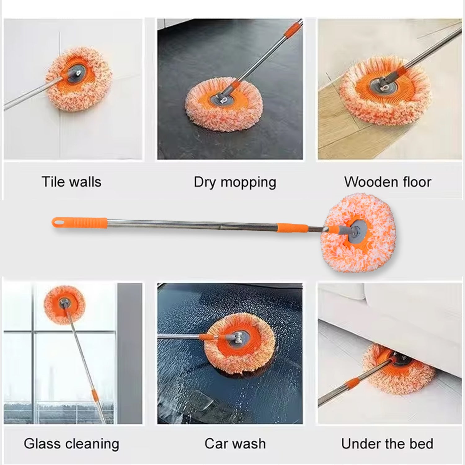 360° Rotatable Ceiling Dust Cleaning Mop Extendable Long Lightweight Handle Mop Heads Pad, Spin Scrubber for Ceiling Floor Bathroom Kitchen Tile - Bhavnagar Deodap