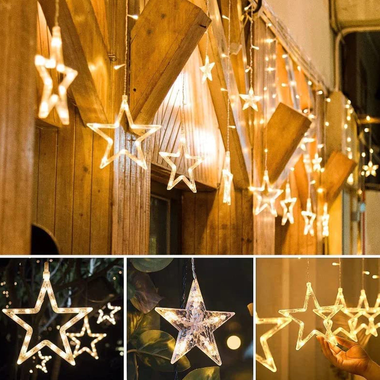 12 Stars Curtain String Lights, Window Curtain Lights with 8 Flashing Modes Decoration for Festivals-11 - Bhavnagar Deodap