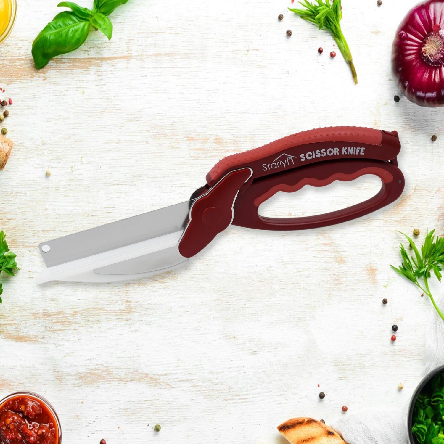 2 in 1 Kitchen Knife Scissor with Spring Locking Hinge and Chopping Board (1 Pc / With Card Packing) - Bhavnagar Deodap