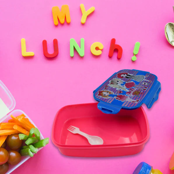 CARTOON PRINTED PLASTIC LUNCH BOX WITH INSIDE SMALL BOX & SPOON FOR KIDS, AIR TIGHT LUNCH TIFFIN BOX FOR GIRLS BOYS, FOOD CONTAINER, SPECIALLY DESIGNED FOR SCHOOL GOING BOYS AND GIRLS - Bhavnagar Deodap