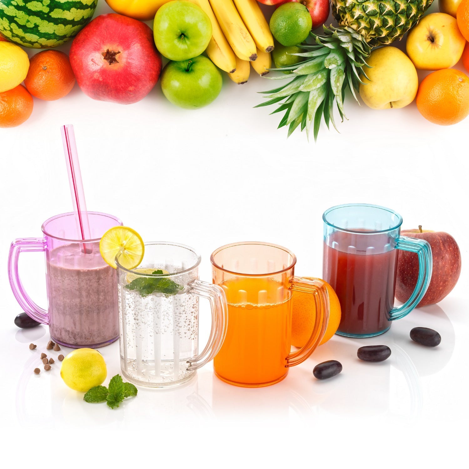 Stylish Juice Glass With Handle, Water Glass, Beer Glass, Milk Shake Glass, Multipurpose Glass Plastic Beer Mug, Unbreakable Beer Tasting Glasses, Clear Juice Glasses Suitable for Kids (2 pc) - Bhavnagar Deodap