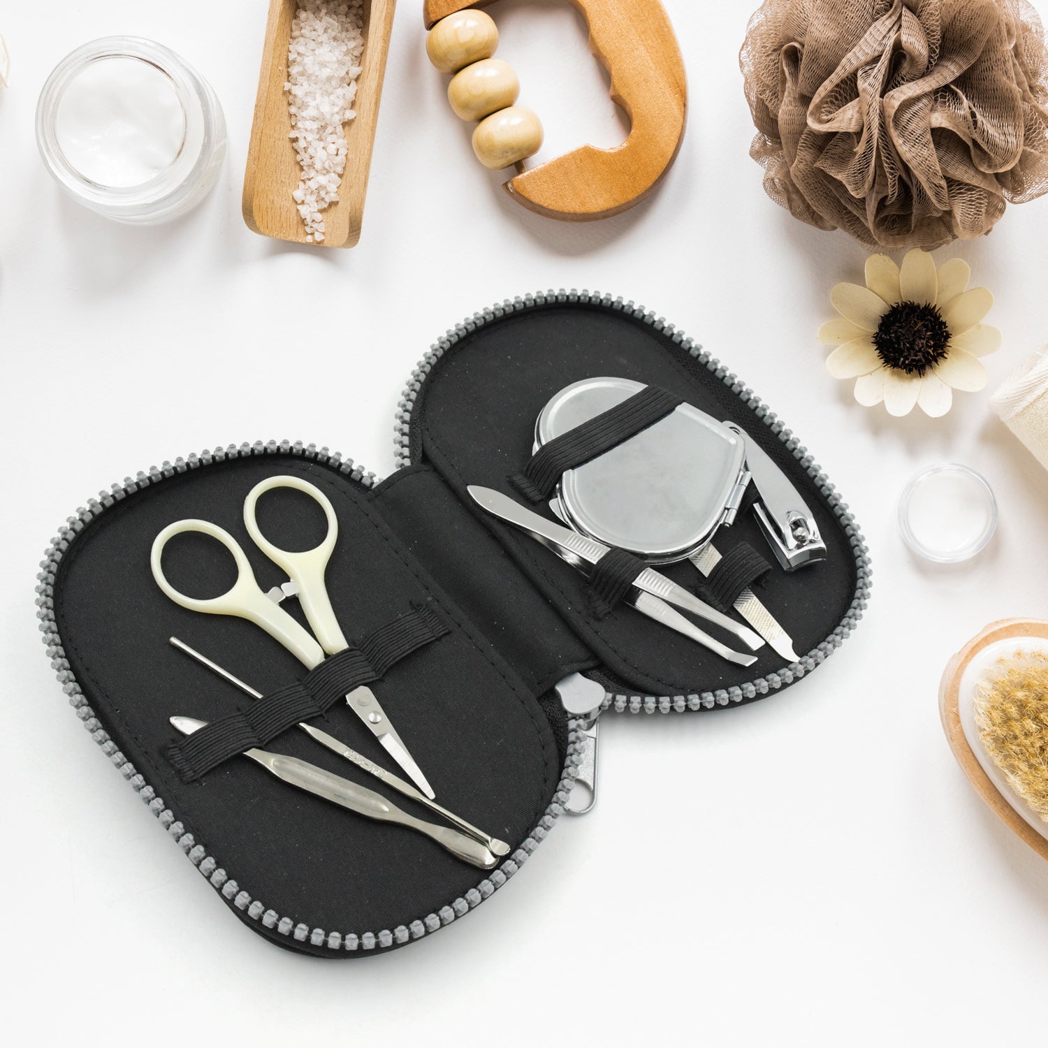 7pc Nail Clipper Kit, Fingernail Clipper, Manicure Set, Stainless Steel Nail Cutter Set,Manicure Toe Nail Clippers Care Tools with Lightweight and Beautiful Travel Case & Mirror (7Pc Set) - Bhavnagar Deodap