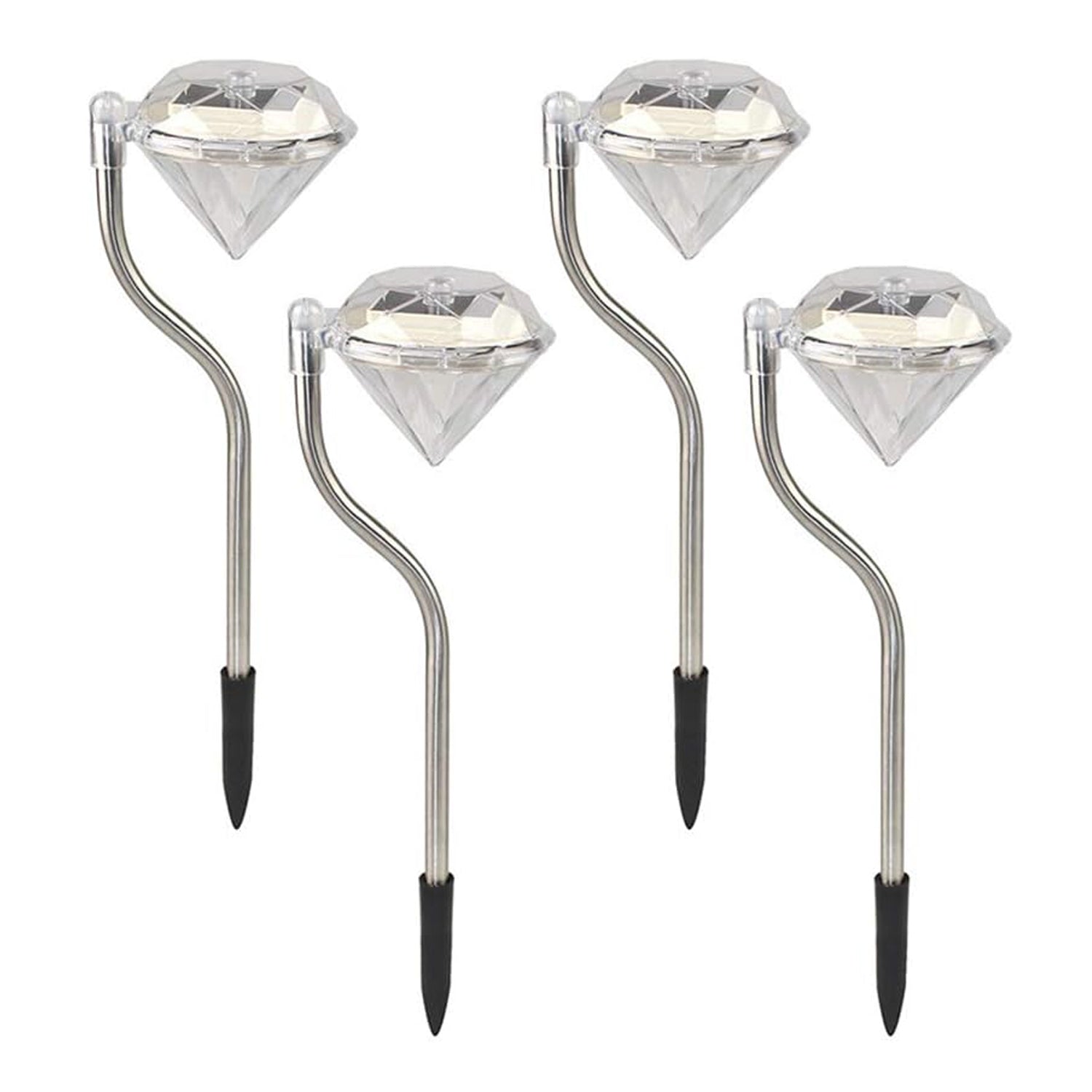 Diamond Shaped Solar Powered Stake Lights, Waterproof Outdoor Solar Power Lawn Lamps Led Spot Light Garden Pathway Stainless Steel Solar Landscape Lighting (4 Pcs Set) - Bhavnagar Deodap