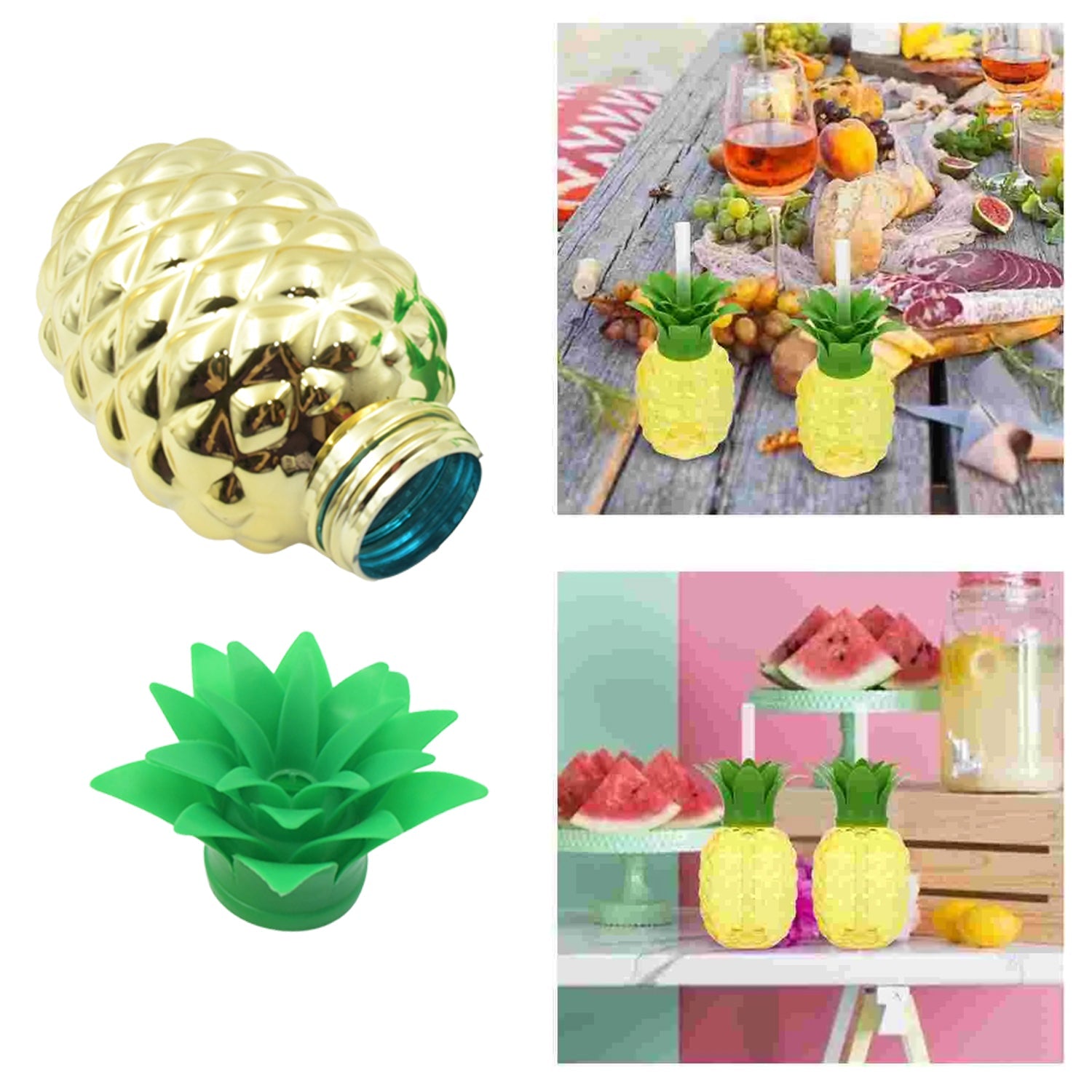 Plastic Pineapple Cups with Straw (1 Pc) - Party Favors, Hawaiian, Beach - Bhavnagar Deodap