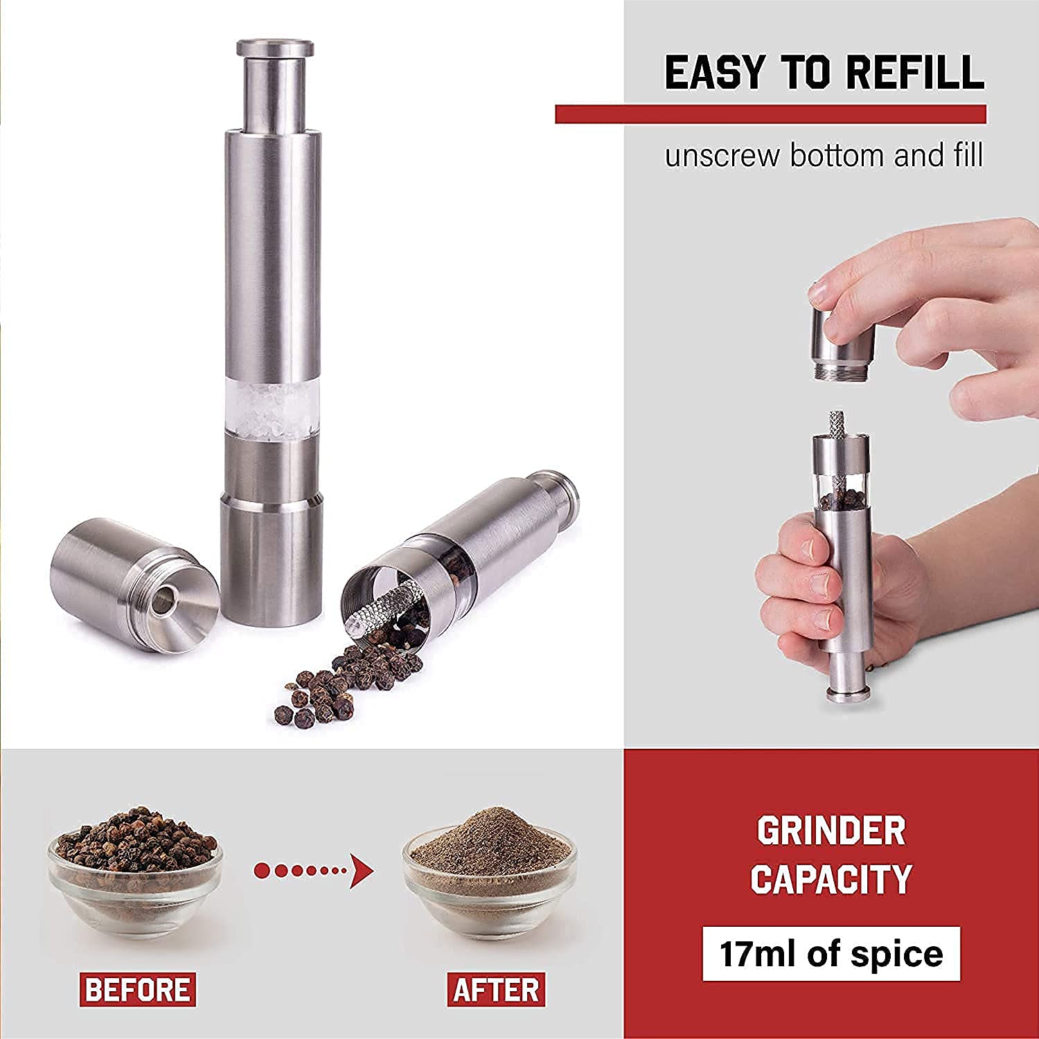 Stainless Steel Thumb Presser Salt and Pepper Grinder (1 Pc) - Bhavnagar Deodap