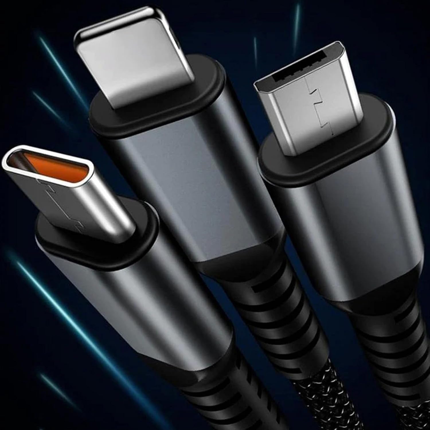 3-in-1 Super Fast Charging Cable 100w, Multifunctional Convenient Super Fast Charging Cable Nylon Braided Cord, 3-in-1 Silicone Zinc Alloy 3 Head Charging Cable - Bhavnagar Deodap