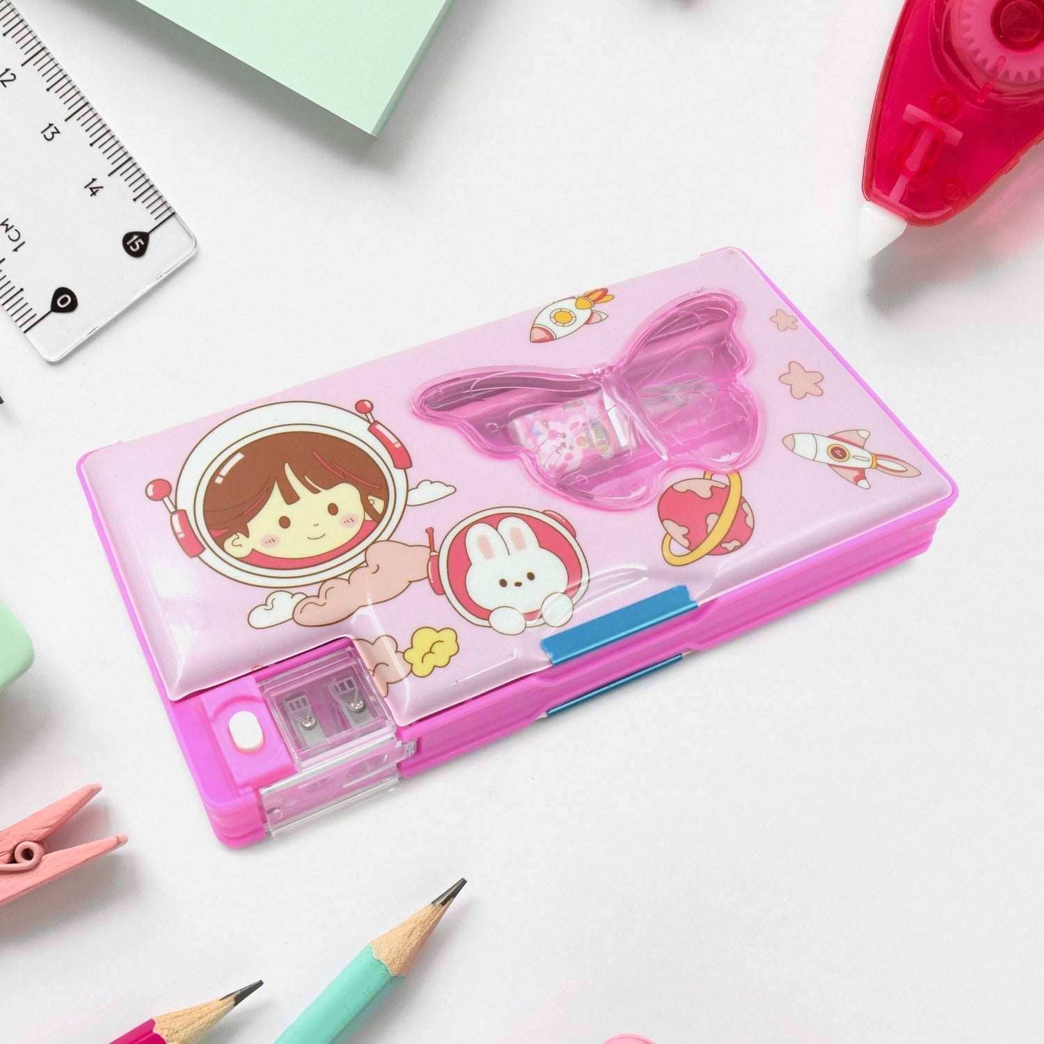 Printed Pencil Case for Kids (1 Pc): Multi-Compartment, Compass Box - Bhavnagar Deodap