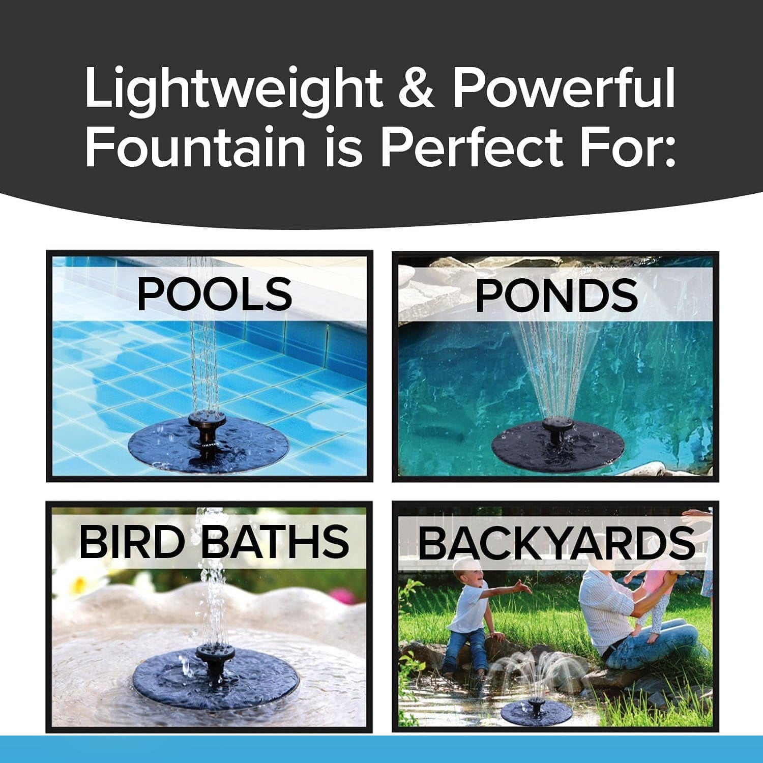 Fast Fountain by Pocket Hose - Solar-Powered - Instantly Adds a Water Feature Virtually Anywhere - 5 Spray Modes - No Installation or Batteries Required - Great for Bird Baths, Pools, Pond & More (1 Pc) - Bhavnagar Deodap