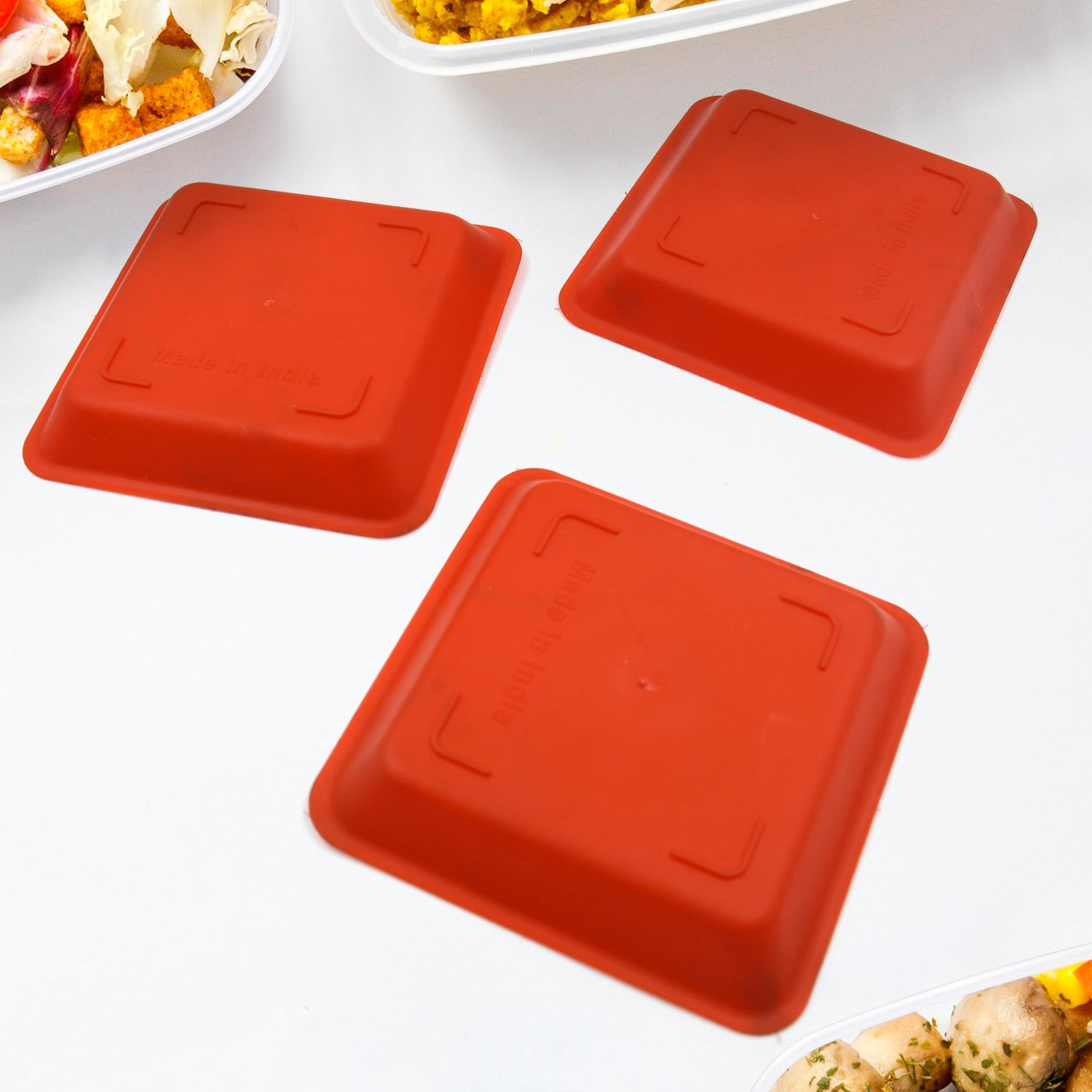 Square Plastic Halwa Dinner Plate Snacks / Breakfast, Restaurant Serving Trays Home School Coffee Hotel Kitchen Office (3 Pcs Set) - Bhavnagar Deodap