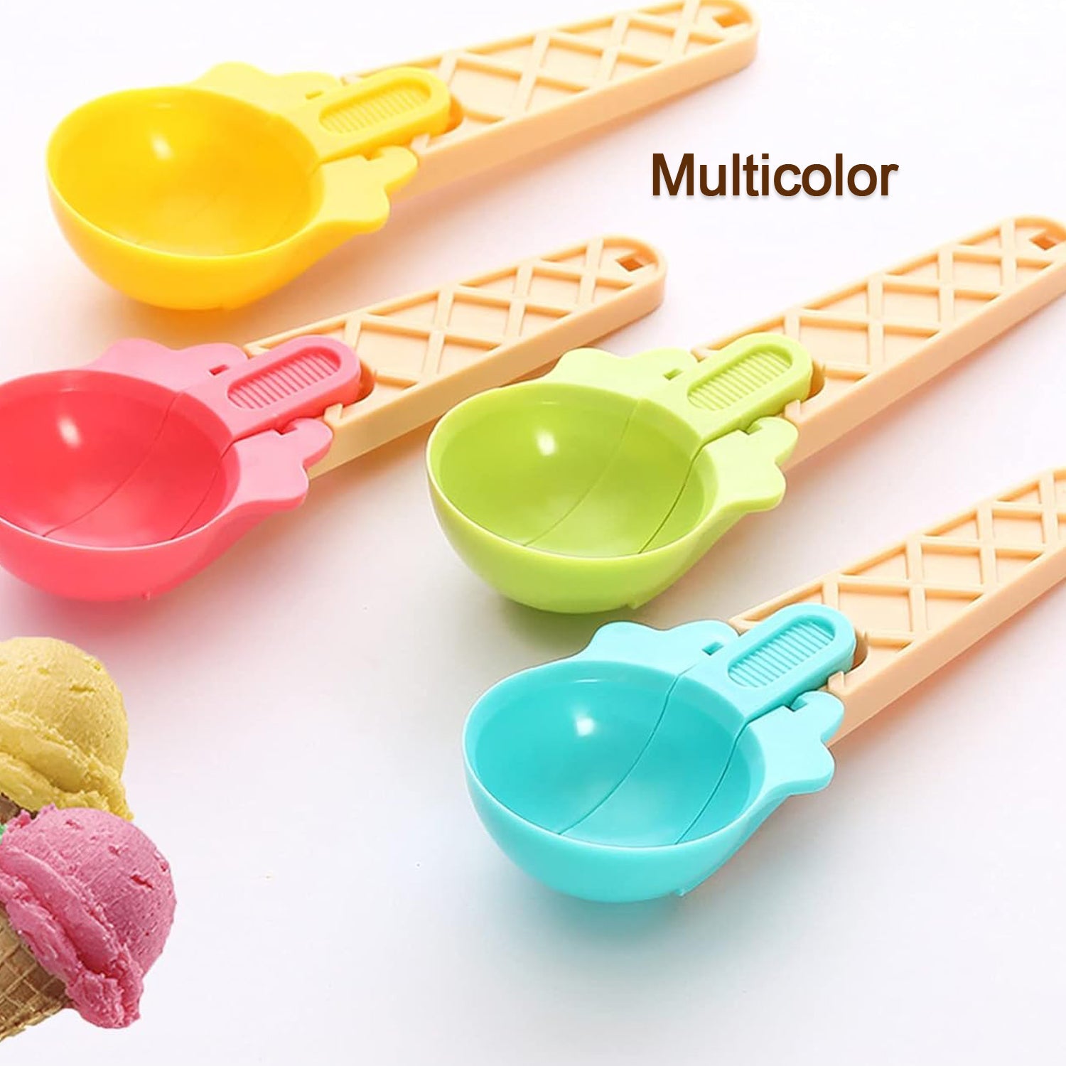 Ice Cream Spoons 2pcs Plastic Water Melon Scoopers with Trigger Dipper and Adults for Summer Party Ice Cream Scoop, Food Serving Spoon Kitchen Tools Ice Cream Digging Spoon Household Spoons Cupcake Spoons Aps Fruit Ball Player (2 Pc) - Bhavnagar Deodap