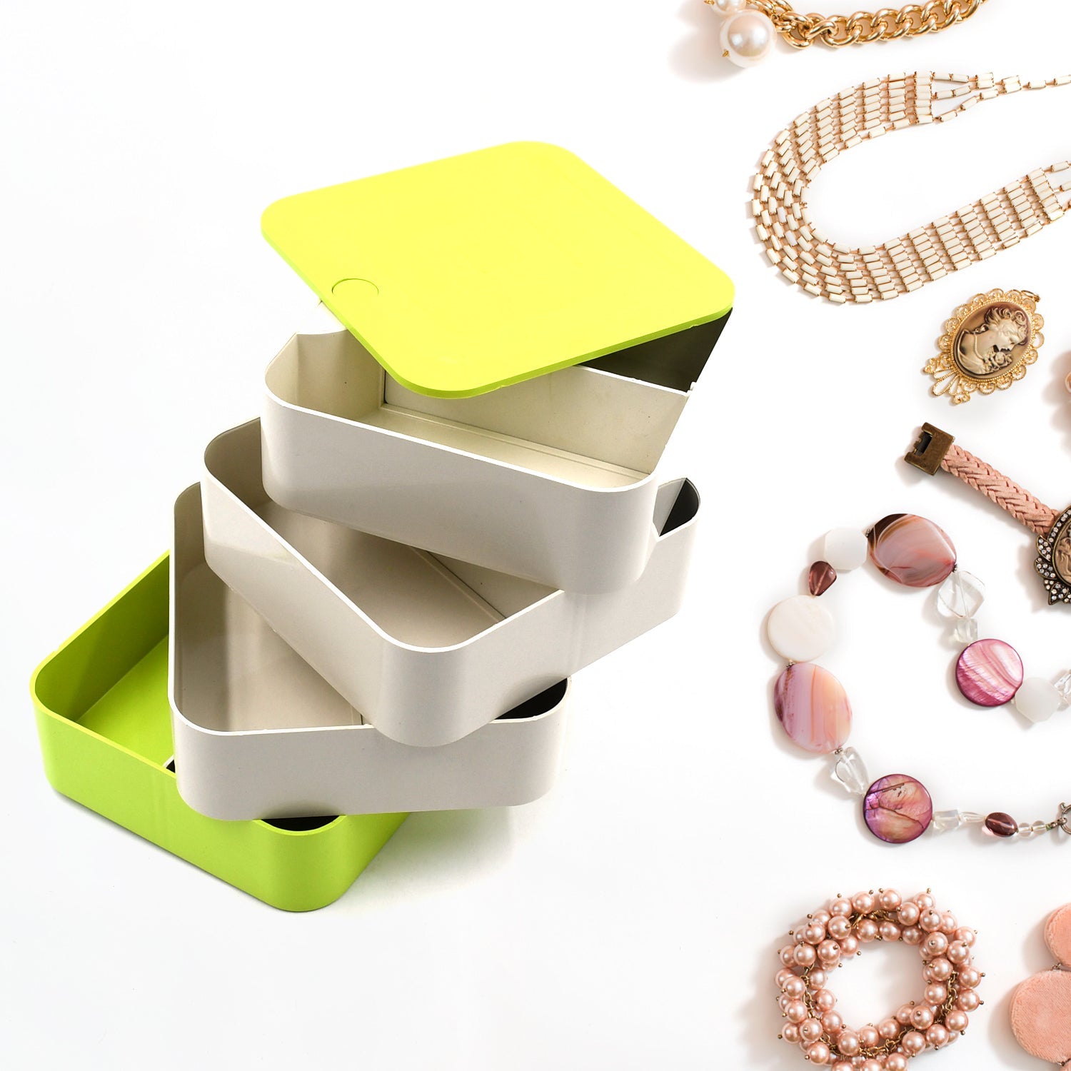 4 Layers Jewelry Box, 360 Degree Rotating Jewelry Box, Jewelry and Earring Organizer Box, Accessory Storage Box - Bhavnagar Deodap