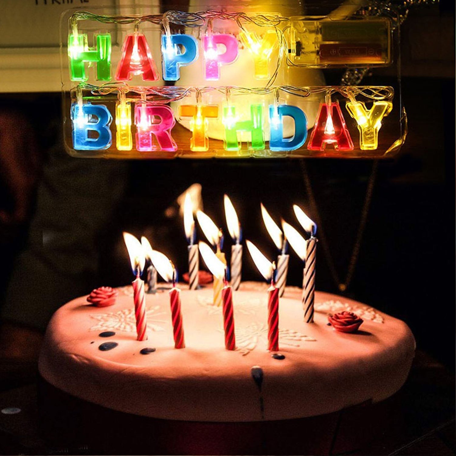 Decoratives Plastic Happy Birthday 13 LED Letter Battery Operated String Lights, Outdoor String Lights (Multicolour) - Bhavnagar Deodap