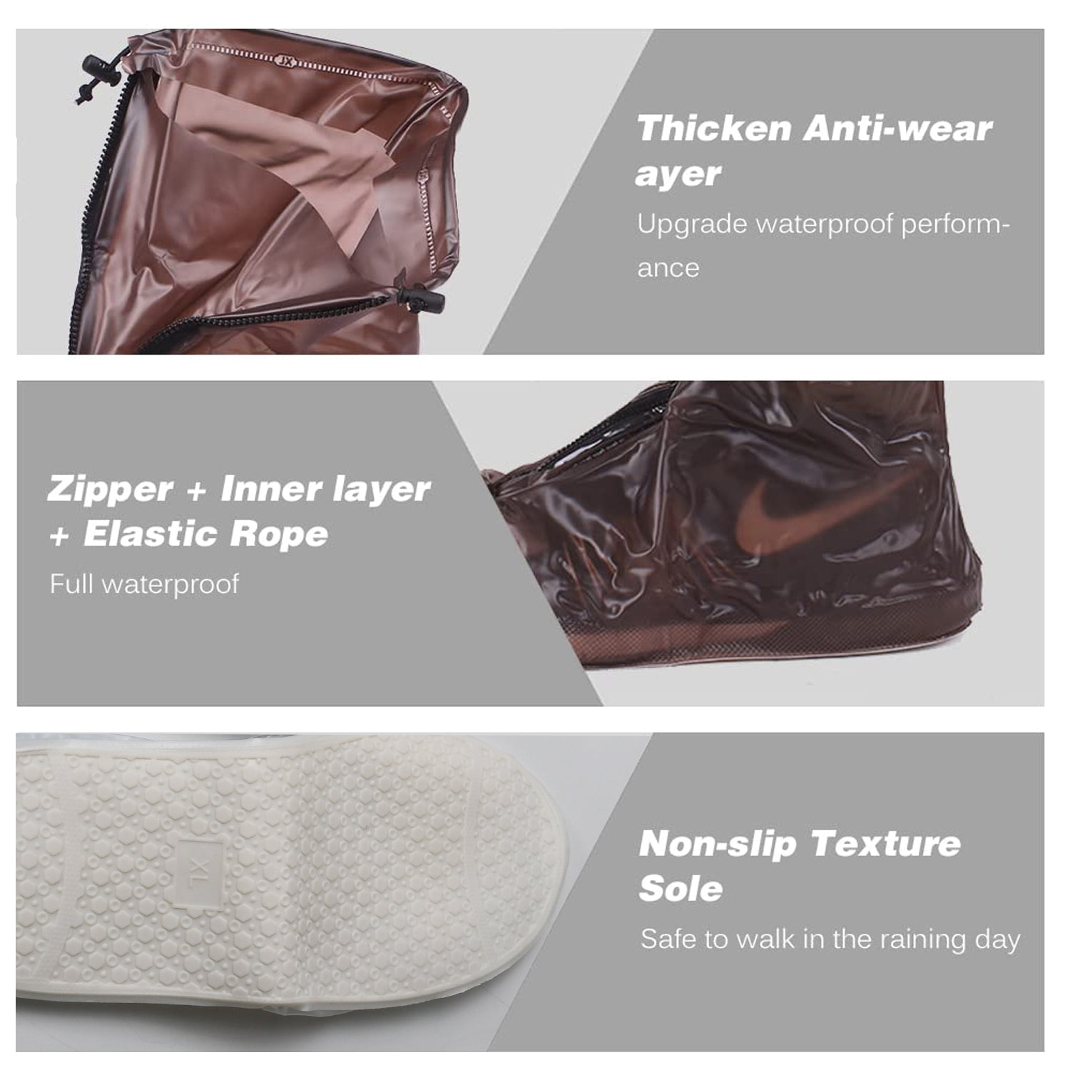 Plastic Shoes Cover Reusable Anti-Slip Boots Zippered Overshoes Covers Transparent Waterproof Snow Rain Boots for Kids / Adult Shoes, for Rainy Season (1 Pair / XXXL Size) - Bhavnagar Deodap