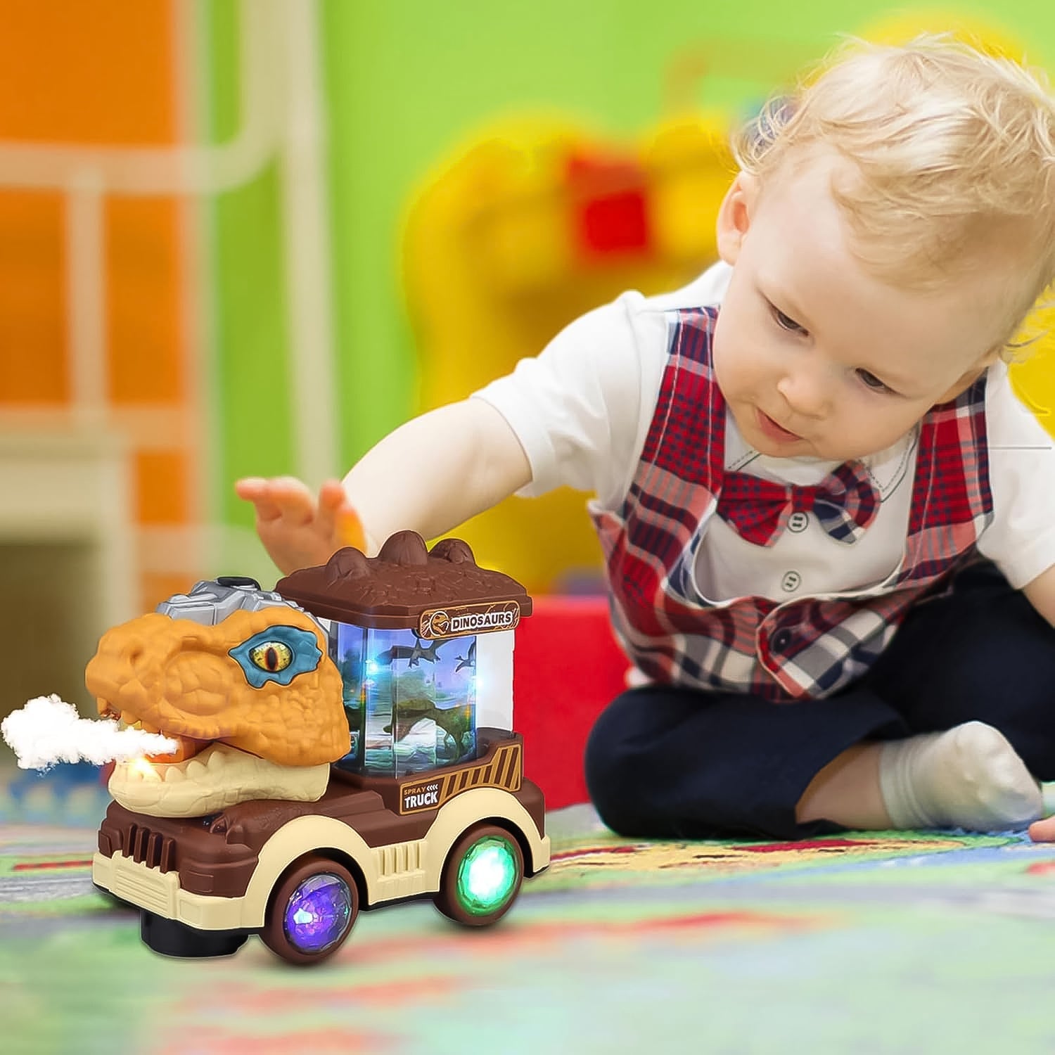 Dinosaur Car Toy with Humidifier Sound and Light (1 Pc)